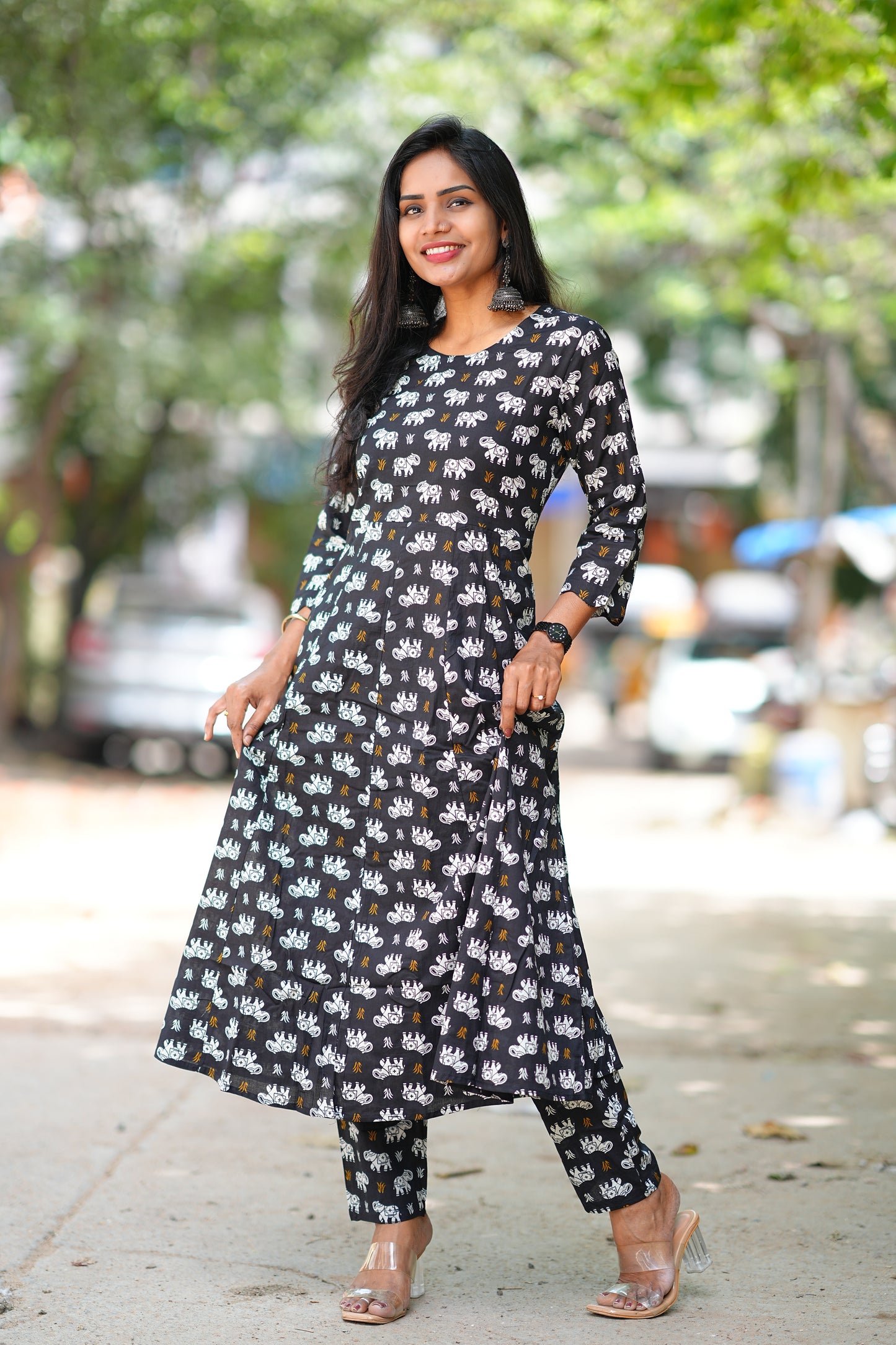 Black Color kalamkari Print Kali Pattern cordset