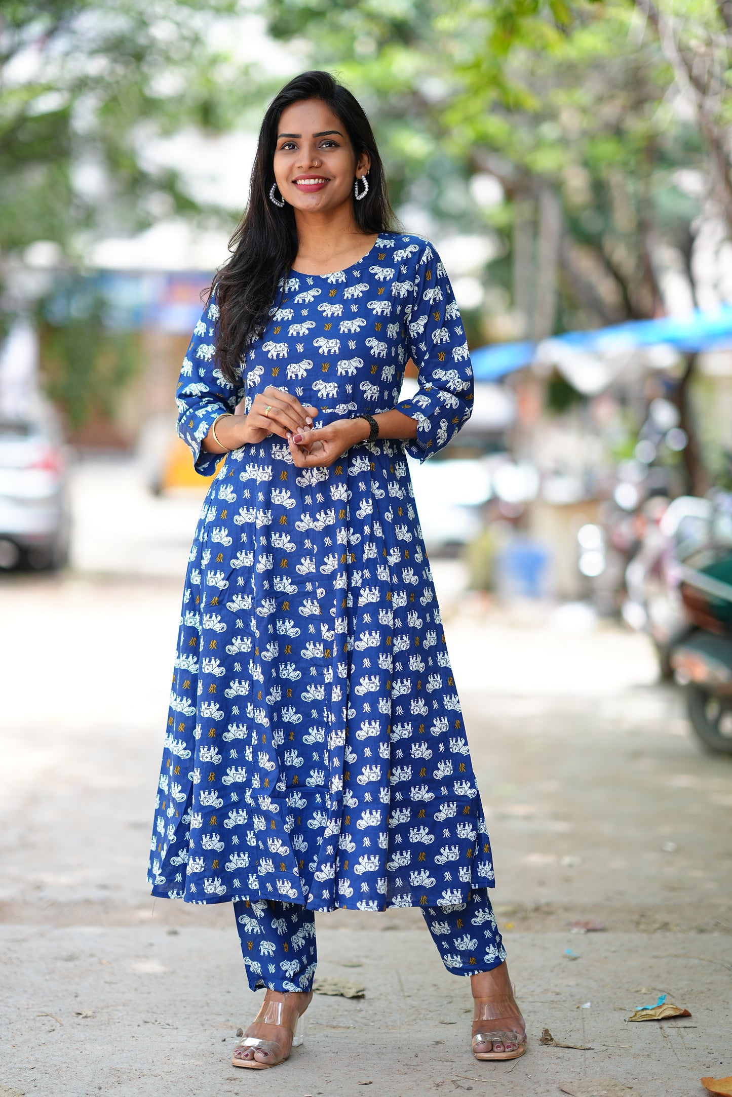 Blue Color kalamkari Print Kali Pattern cordset
