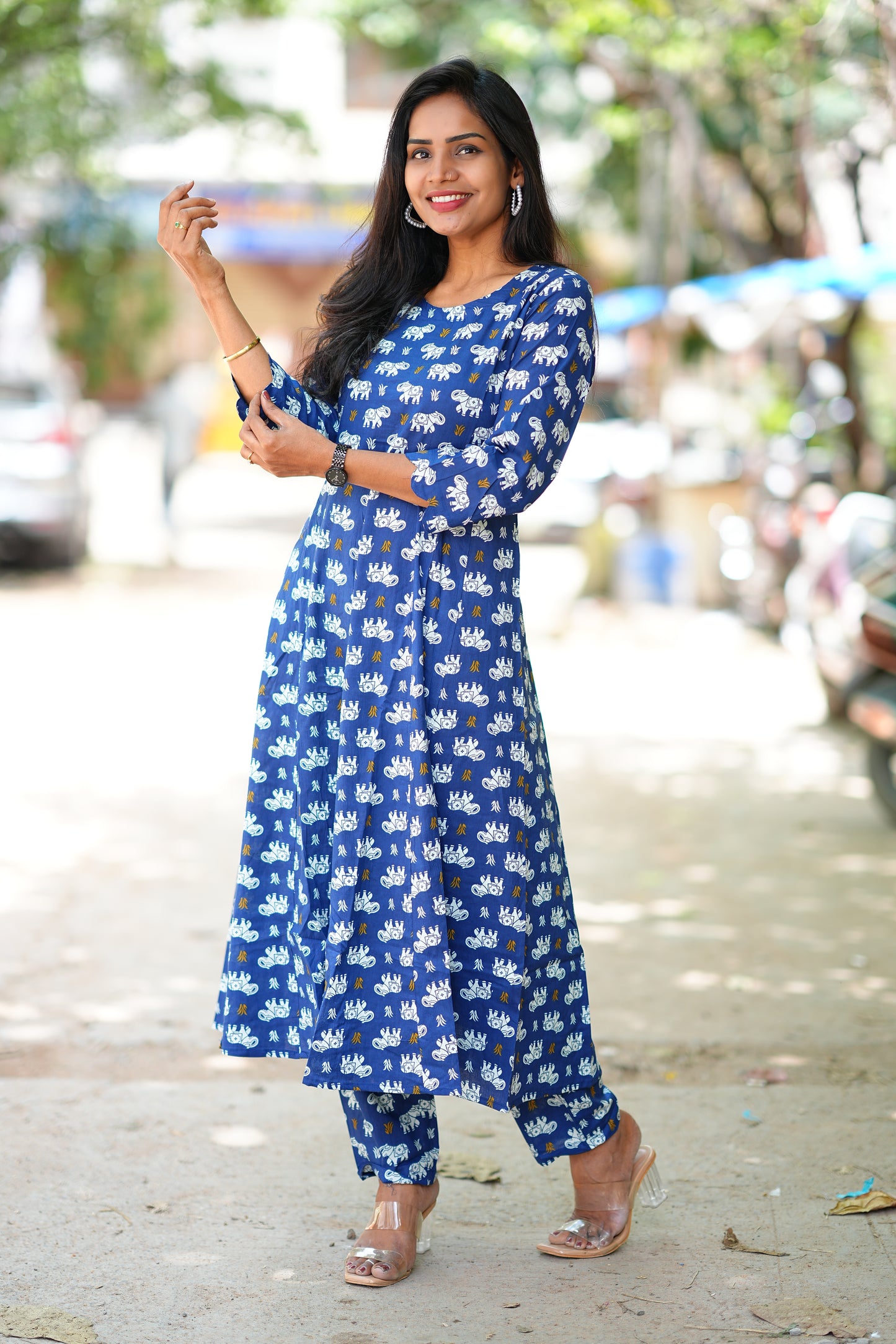 Blue Color kalamkari Print Kali Pattern cordset