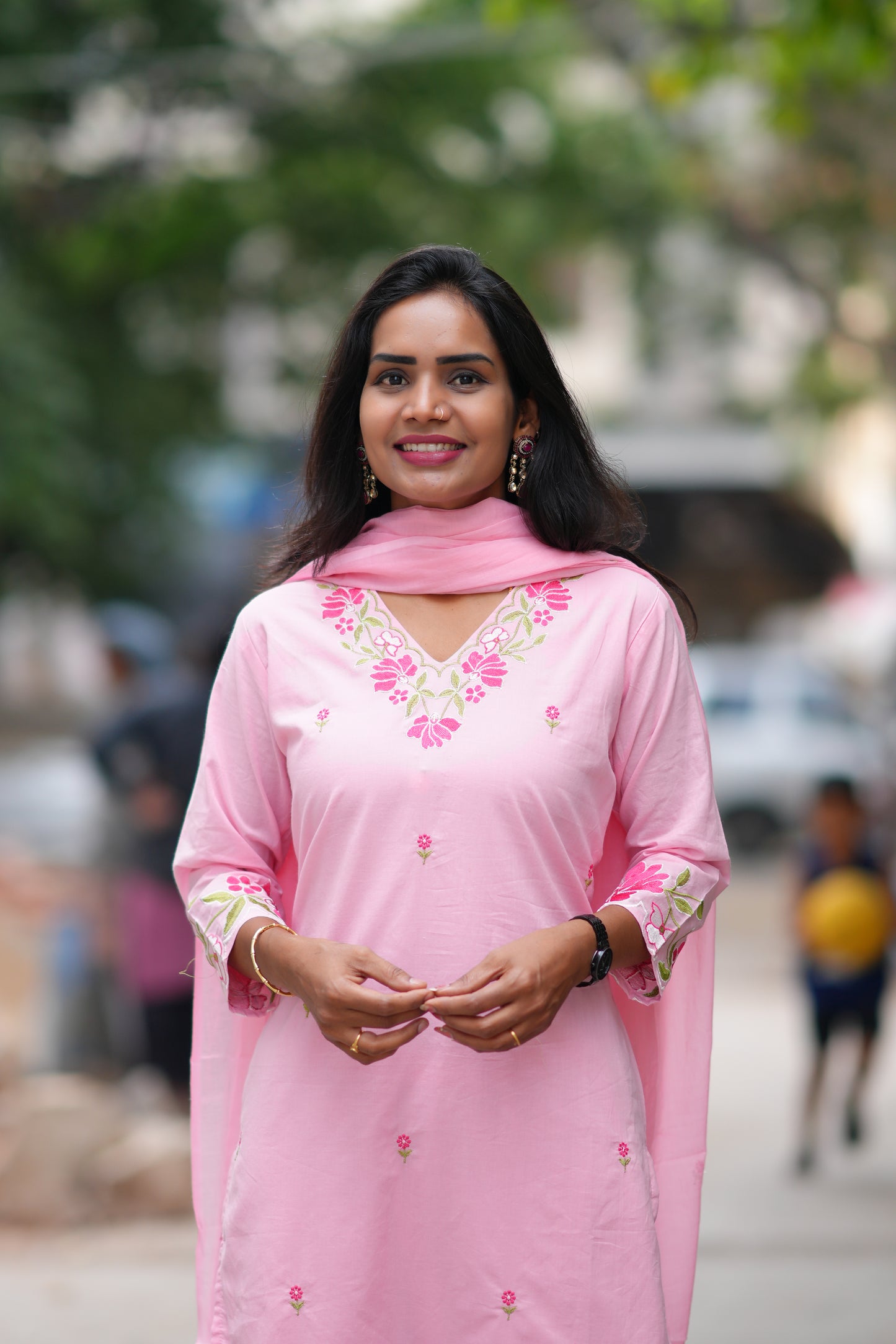 Pink Color Jaipur Cotton 3 Piece Set With Embroidery Work and Complete Lining