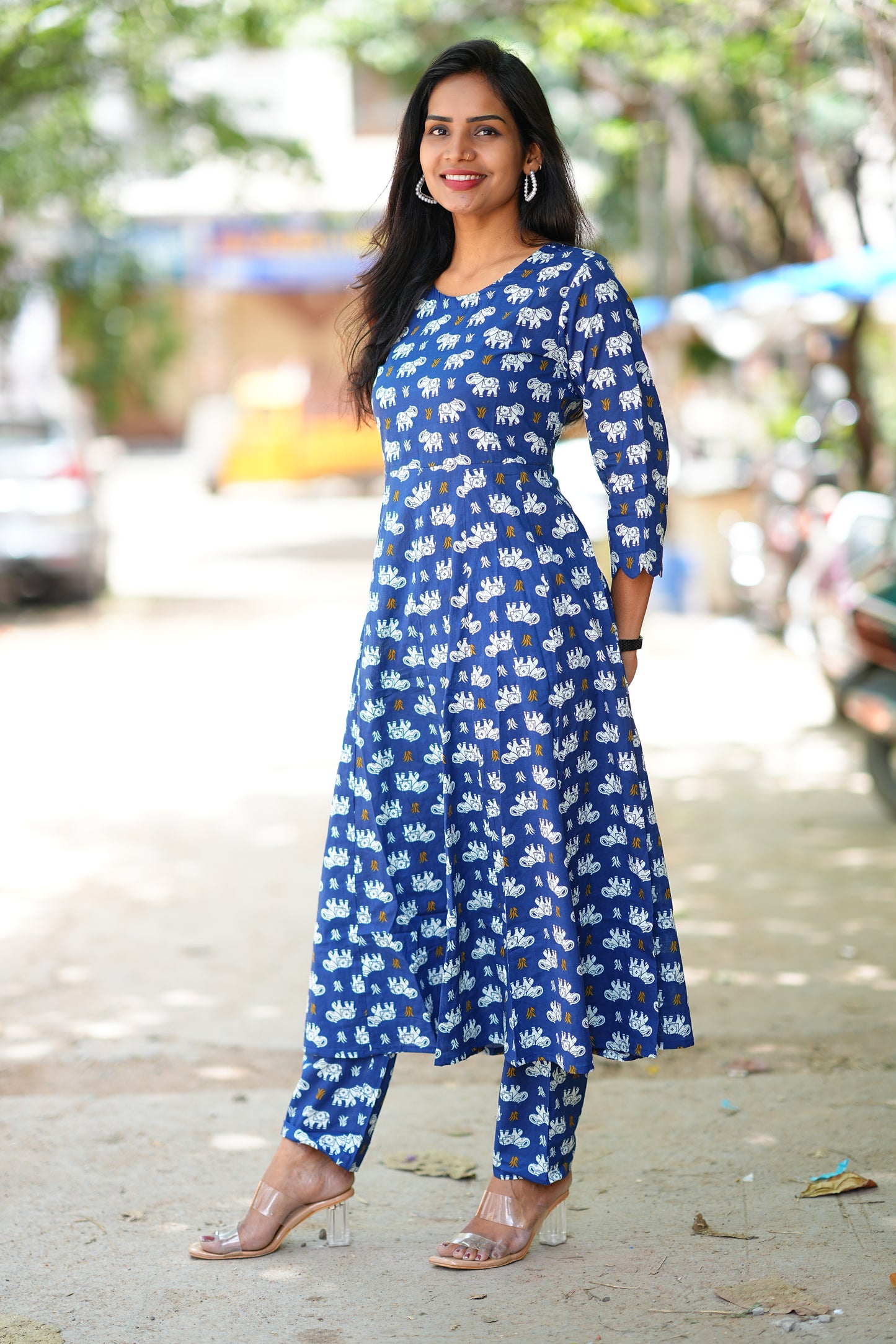 Blue Color kalamkari Print Kali Pattern cordset