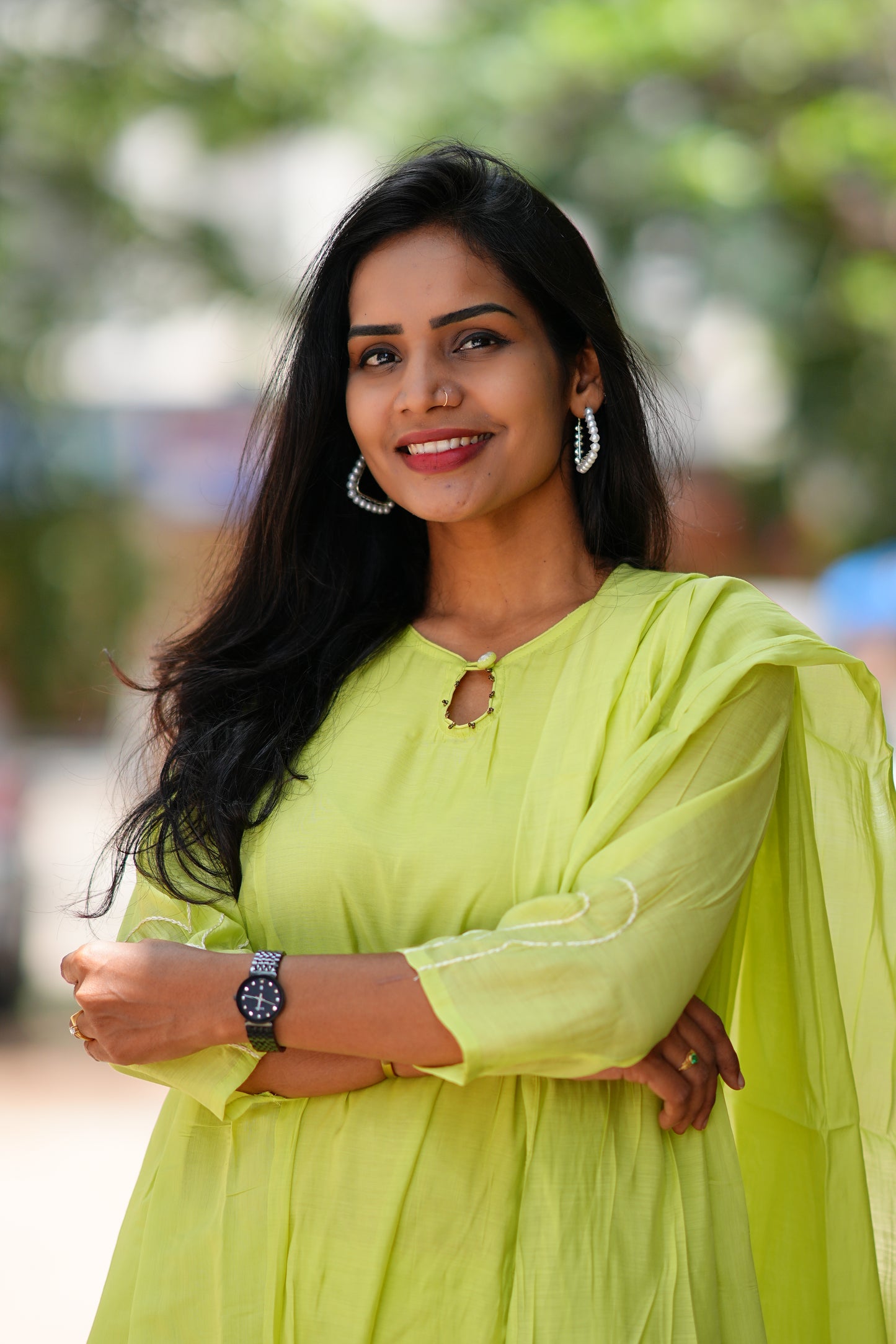 Parrot Green Colour Mul Chanderi 3 Piece Set With Complete Lining