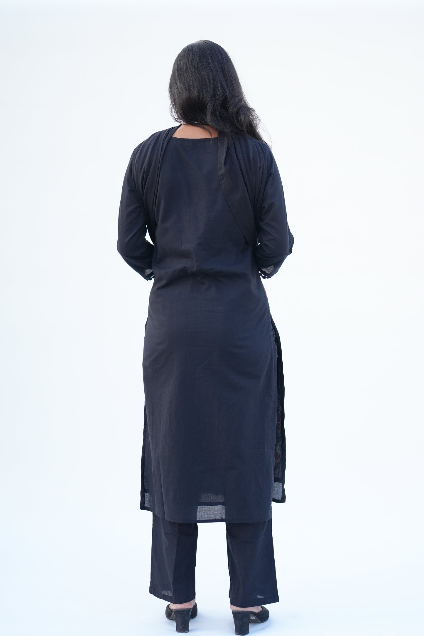 Black Color Mul Cotton 3 piece Set With Heavy Embroidery Work and Complete Lining