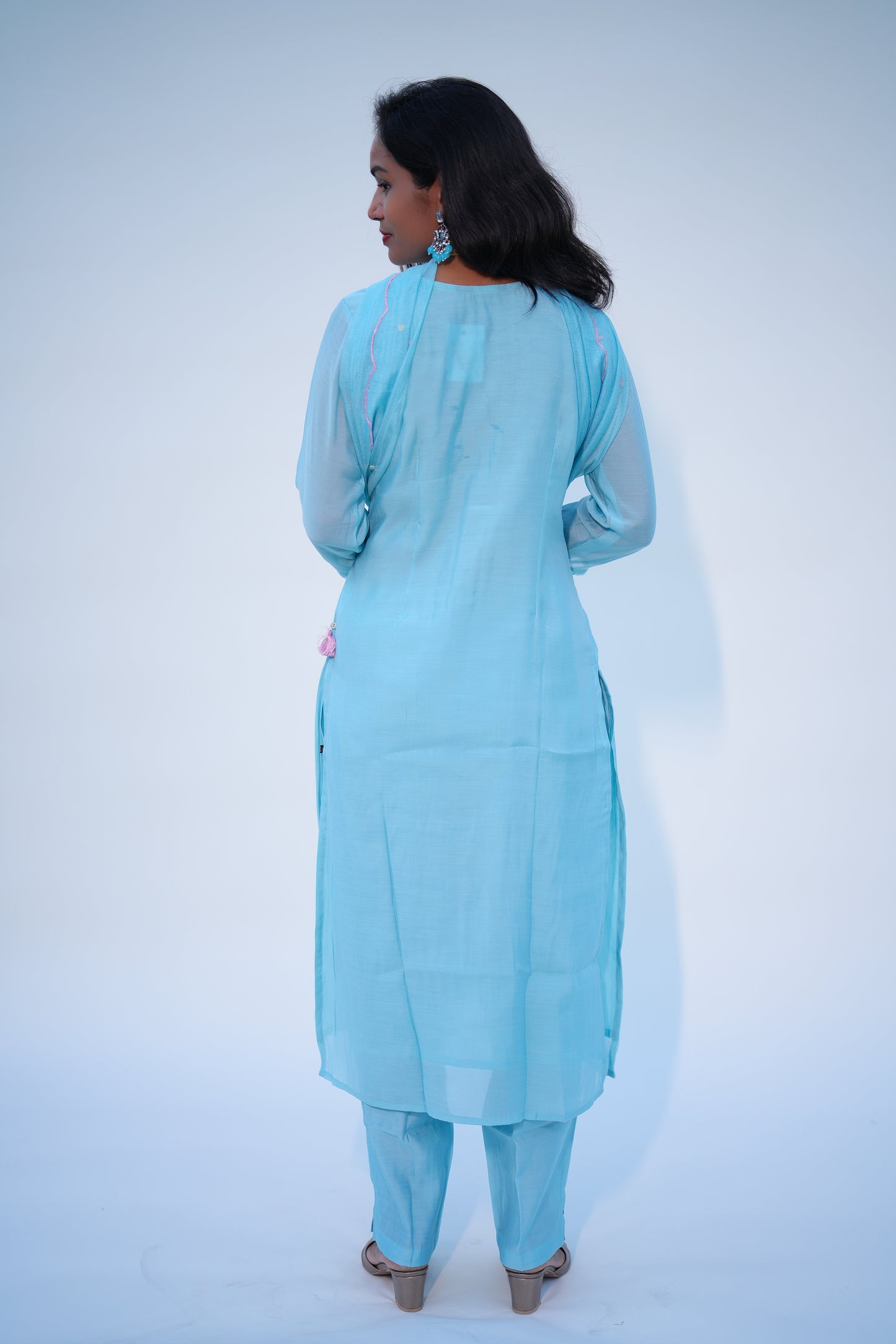Aqua Green Viscose Fabric Party Wear 3 Piece Set With Kota Duppata and Complete Lining