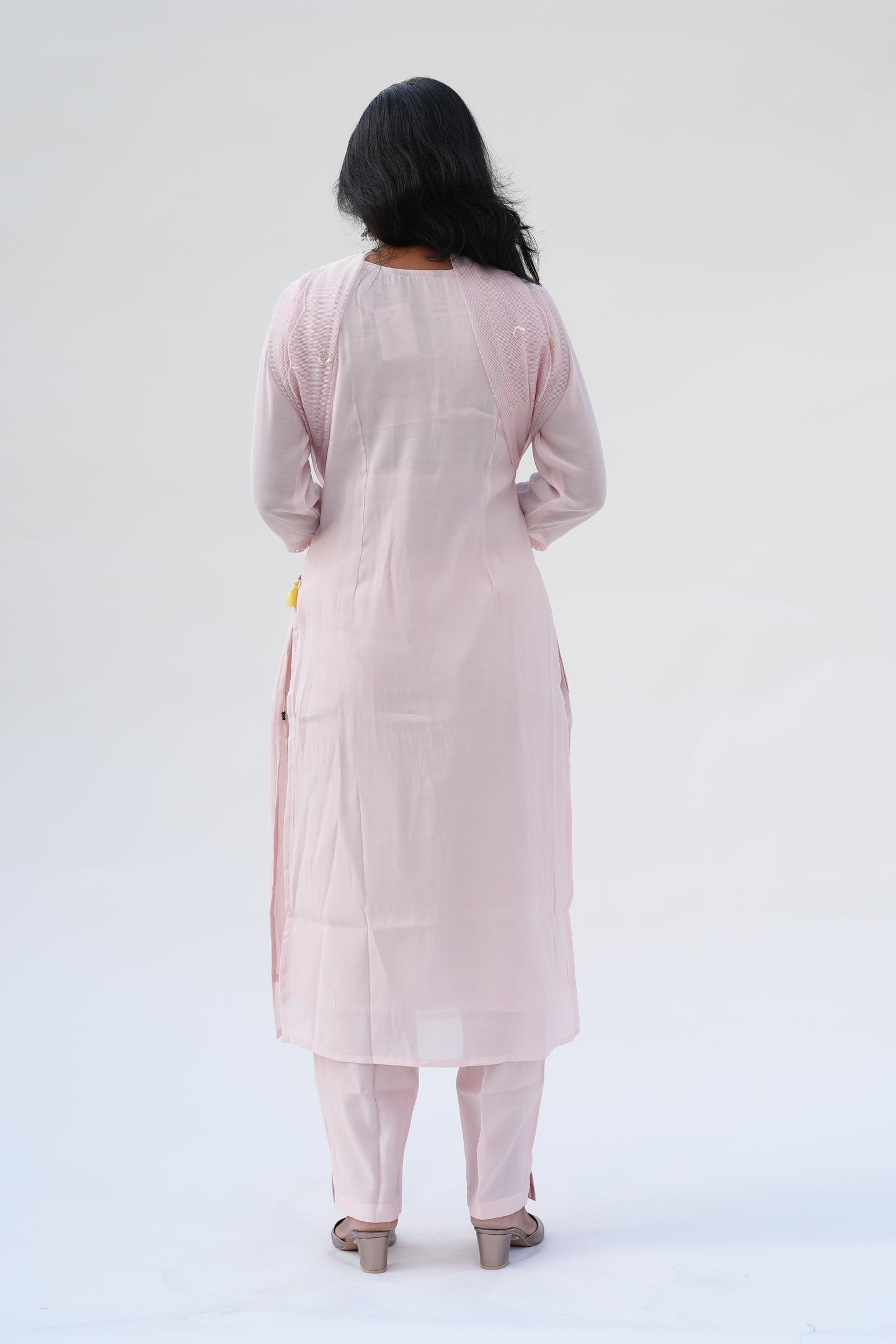 Blush Pink Viscose Fabric Party Wear 3 Piece Set With Kota Duppata and Complete Lining