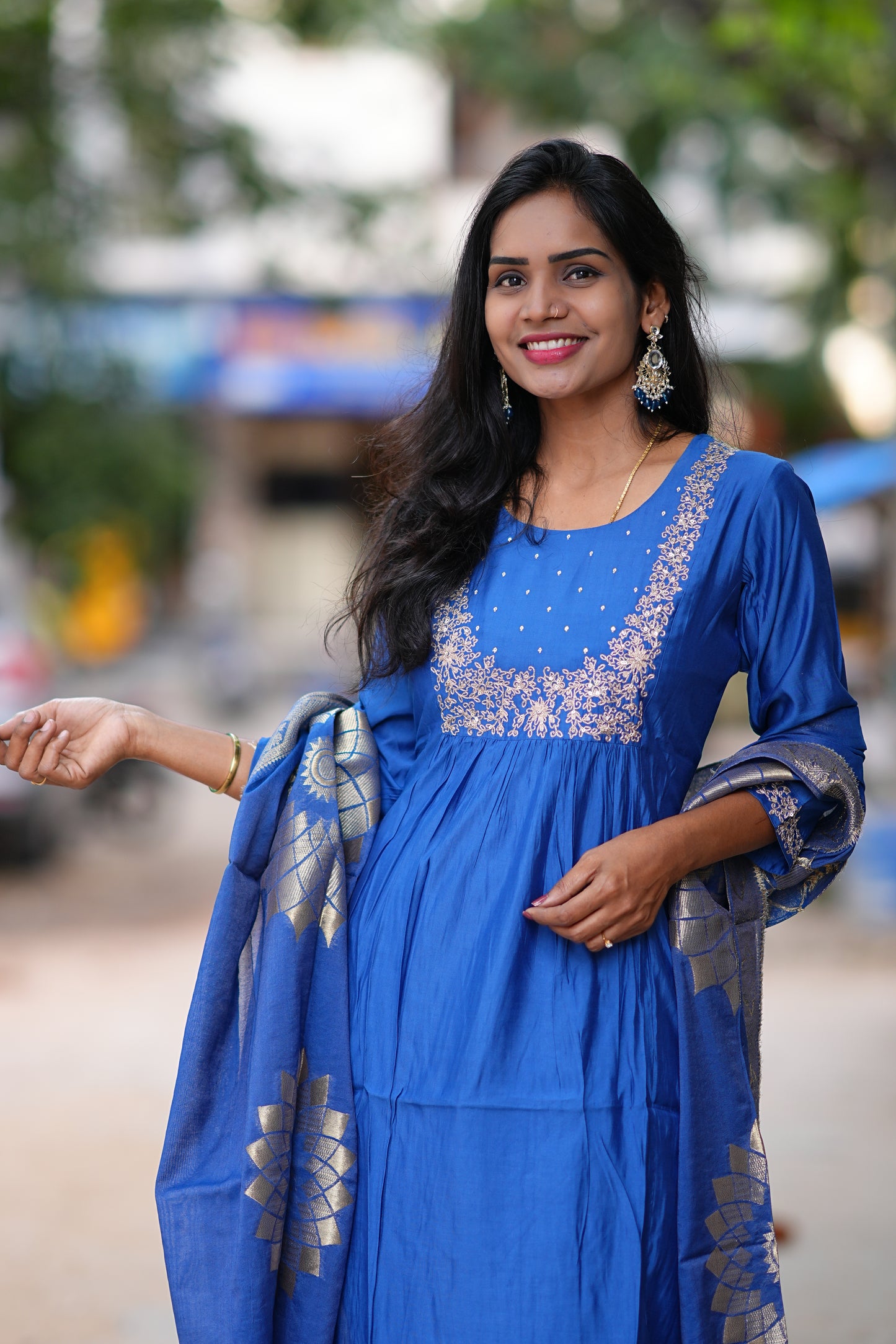 Blue Color Festive Wear 3 Piece Set in Viscose Fabric