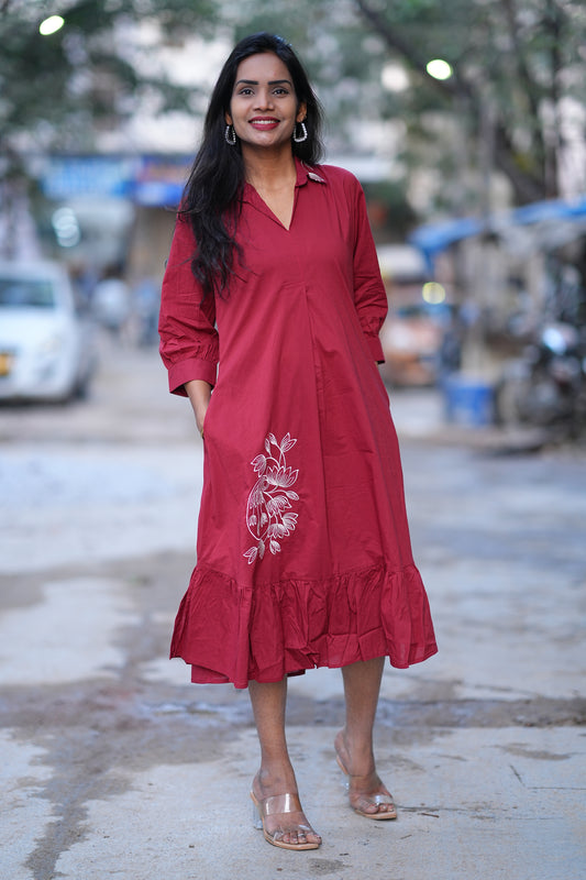 Jaipur Cotton Red Color Designer Frock