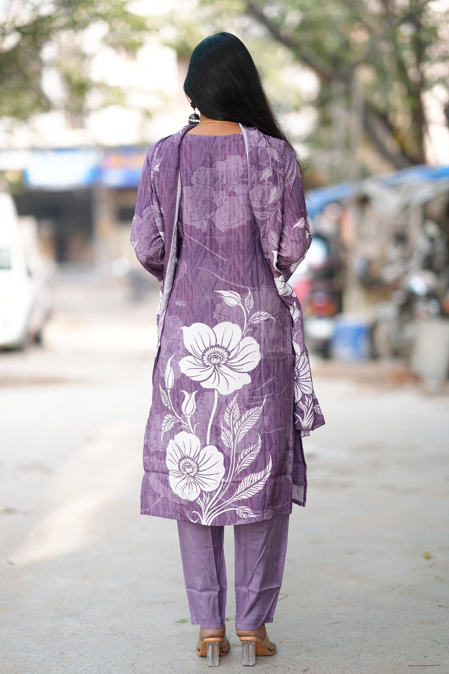 Purple Color Pure Crape Festive Wear 3 Piece Set