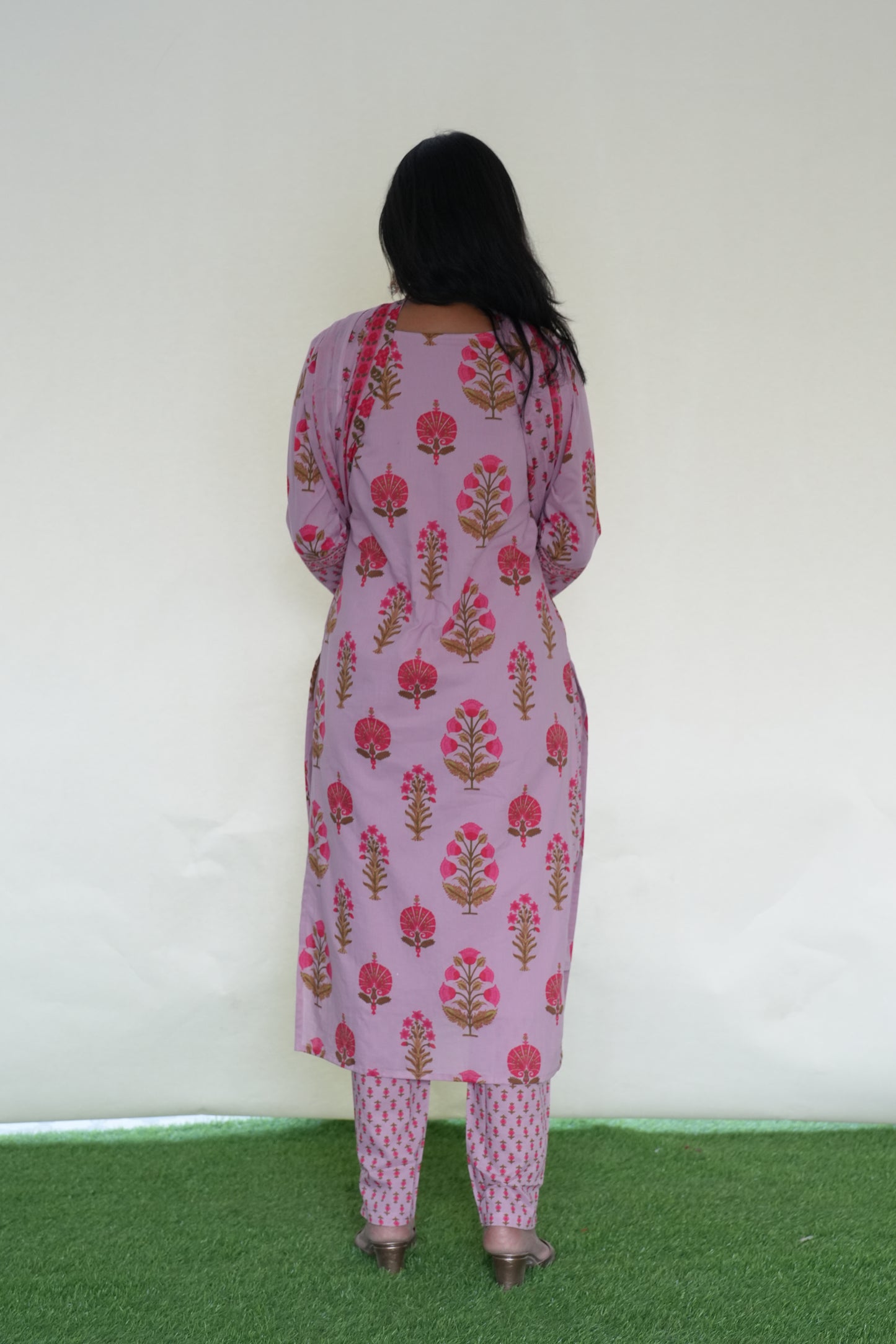 Pink Color Jaipur Cotton 3 Piece Set With Block Print and Complete Lining