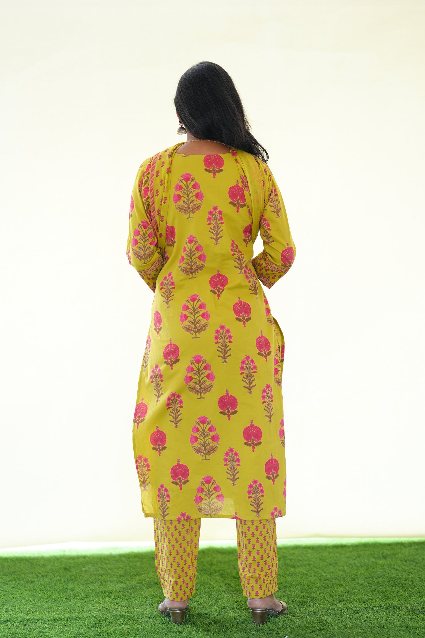 Yellow Color Jaipur Cotton 3 Piece Set With Block Print and Complte Lining