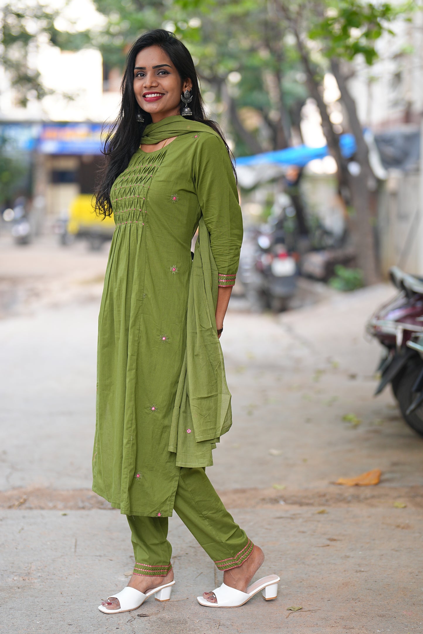 Mehndi Green Jaipur Cotton 3 Piece Set