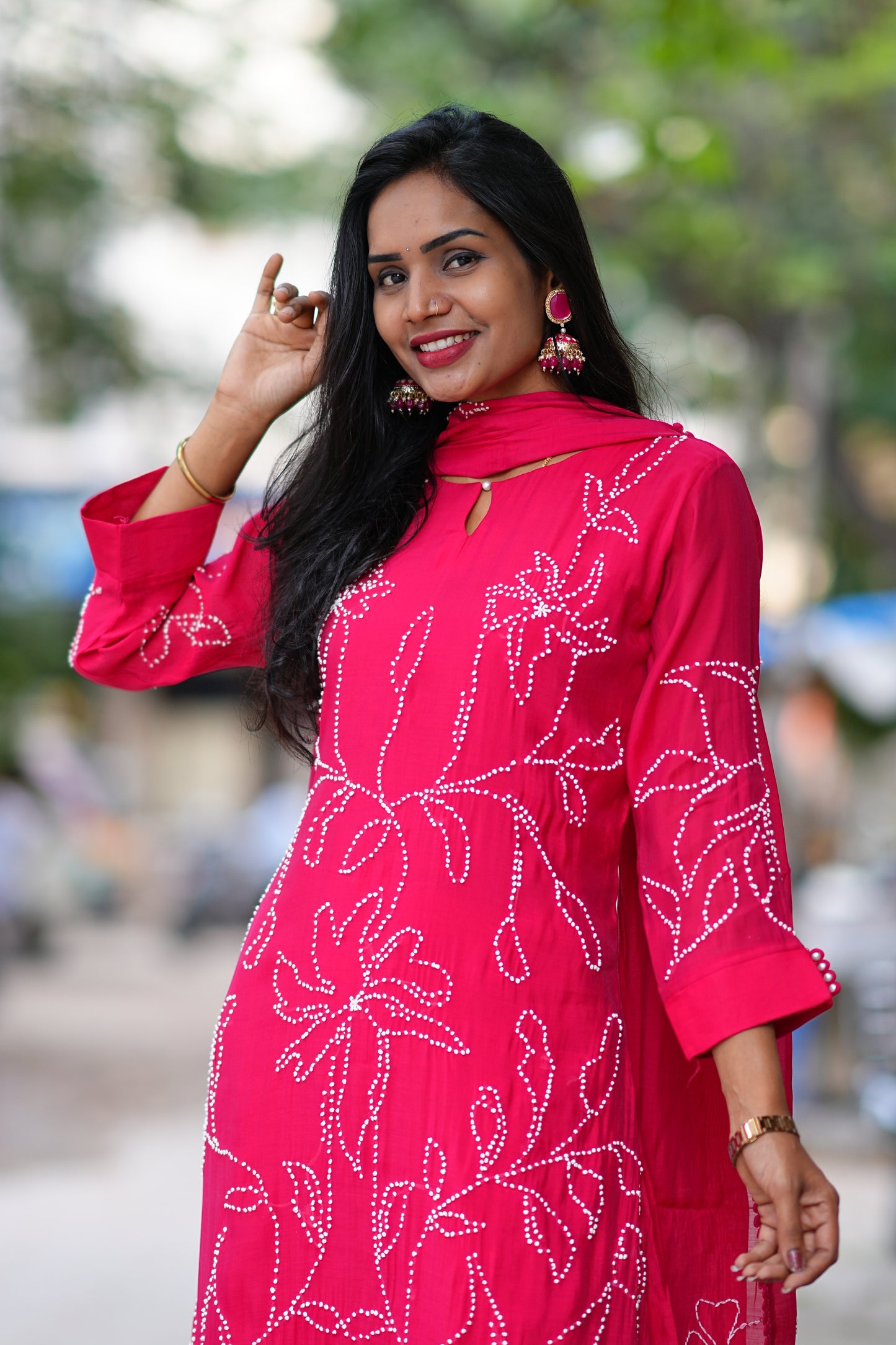 Rani Pink Color Viscose Fabric Designer Wear Festive Collection 3 Piece Set