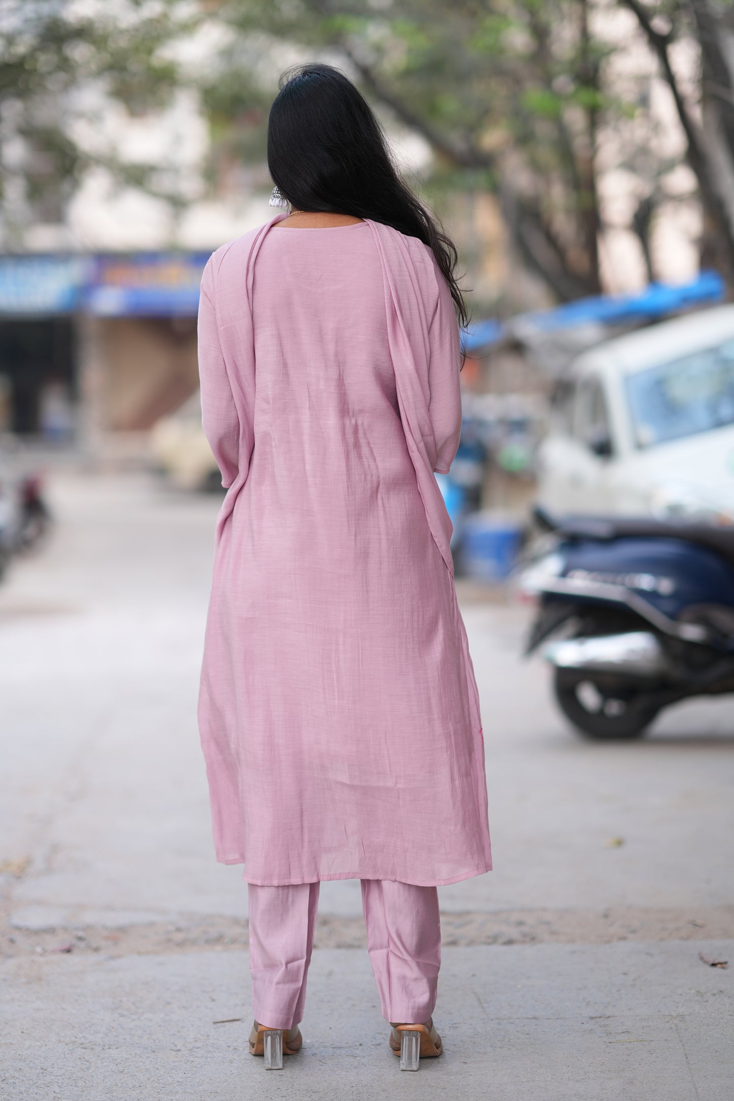 Pink Color Mul Chandheri Designer 3 Piece Set With Complete Lining