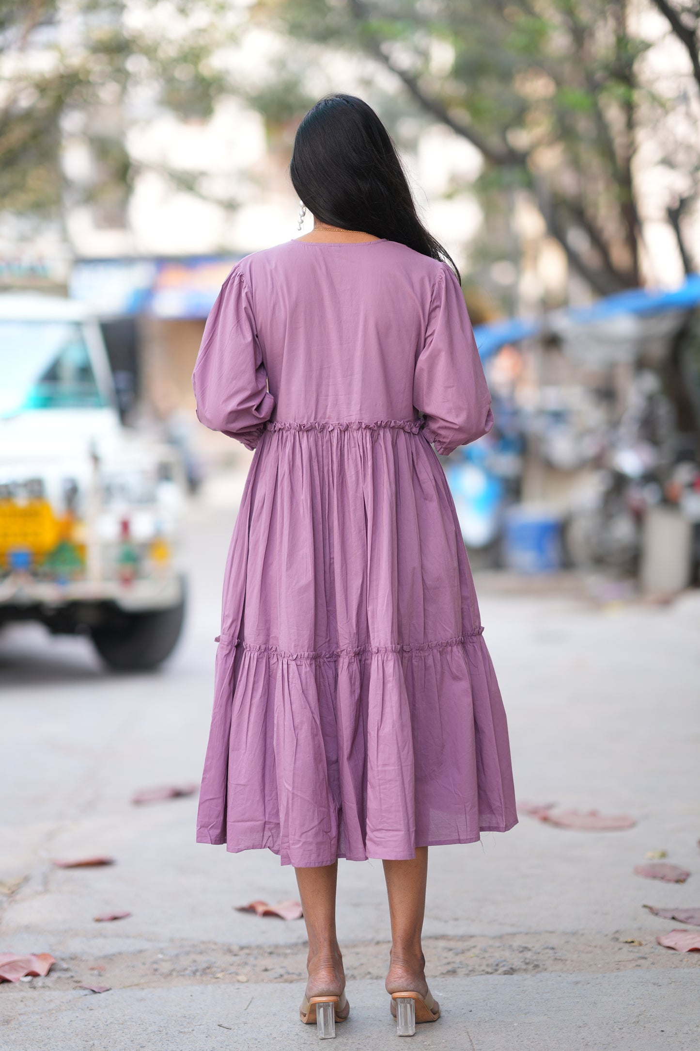 Purple Color Jaipuri Cotton Frock With Embroidery Work