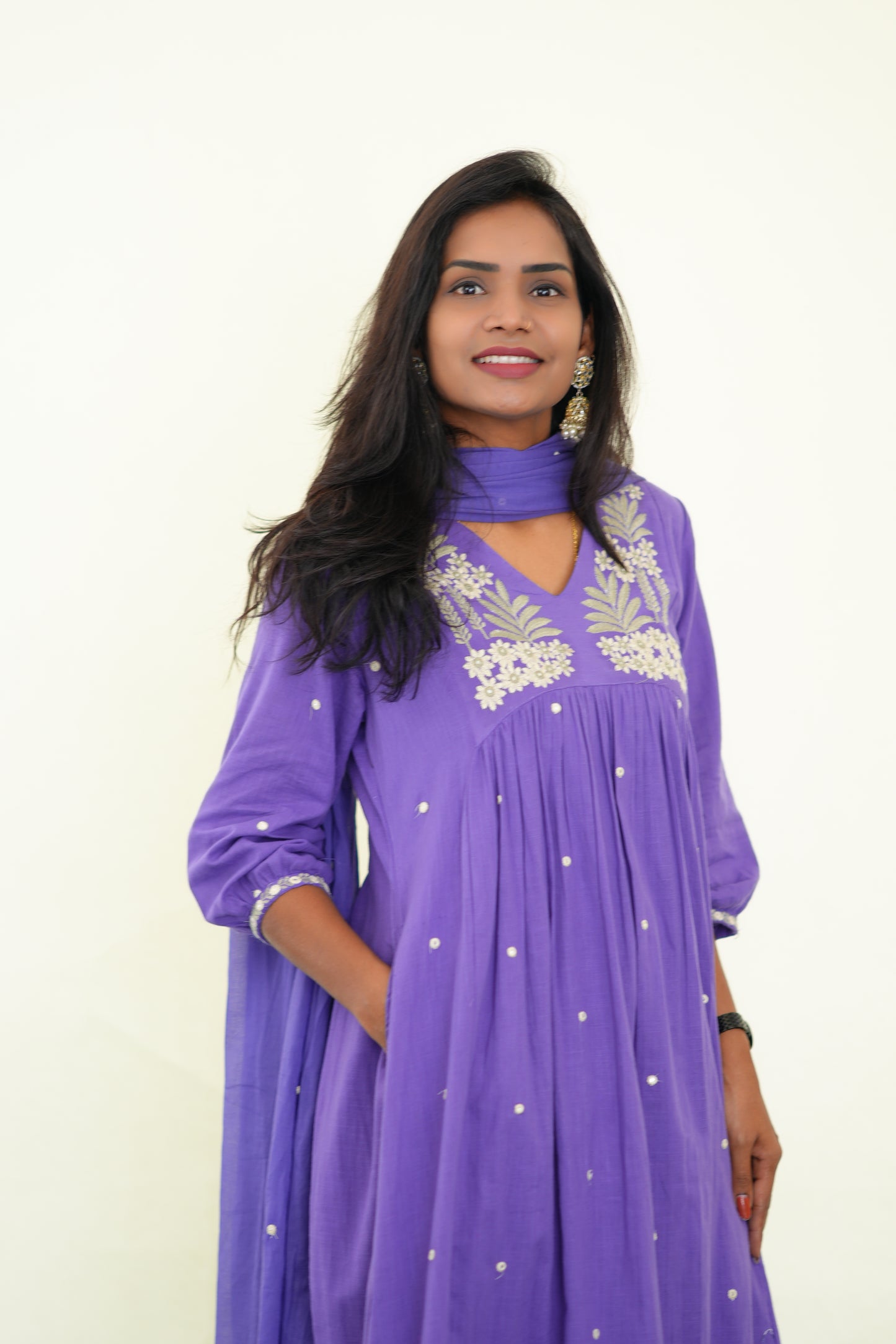 Purple Color Jaipuri Slub Cotton 3 Piece Set With Plazo Pant and Complete Lining