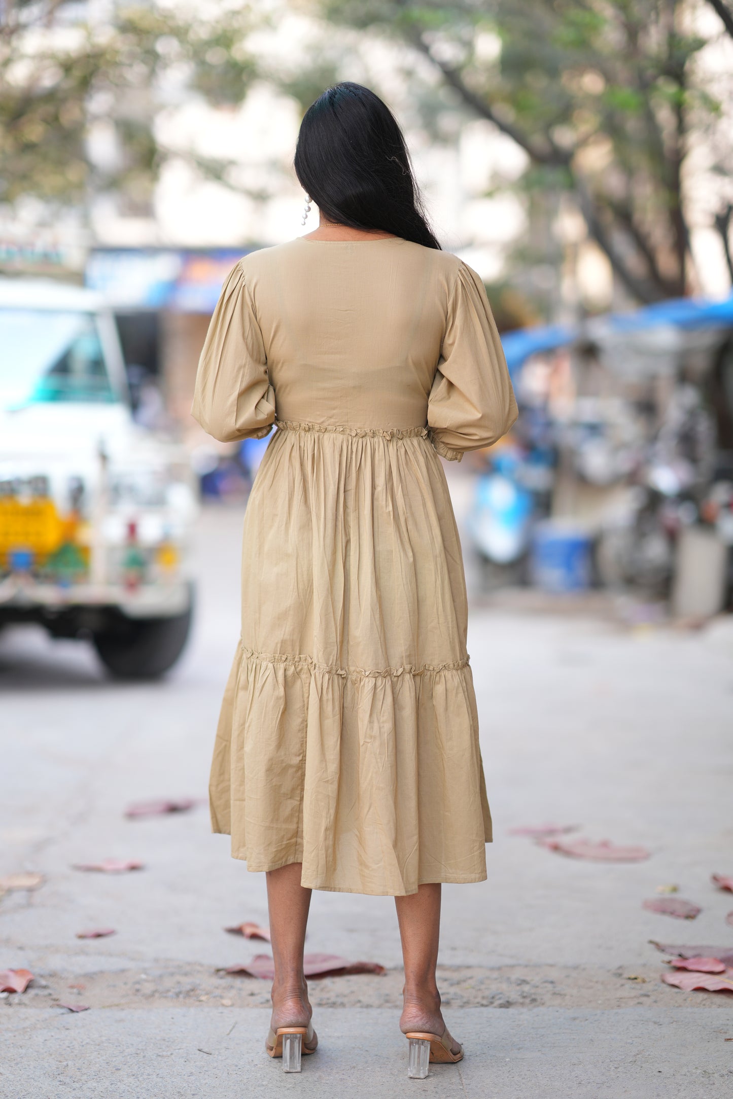 Biege Color Jaipur Cotton Frock With Embriodary Work