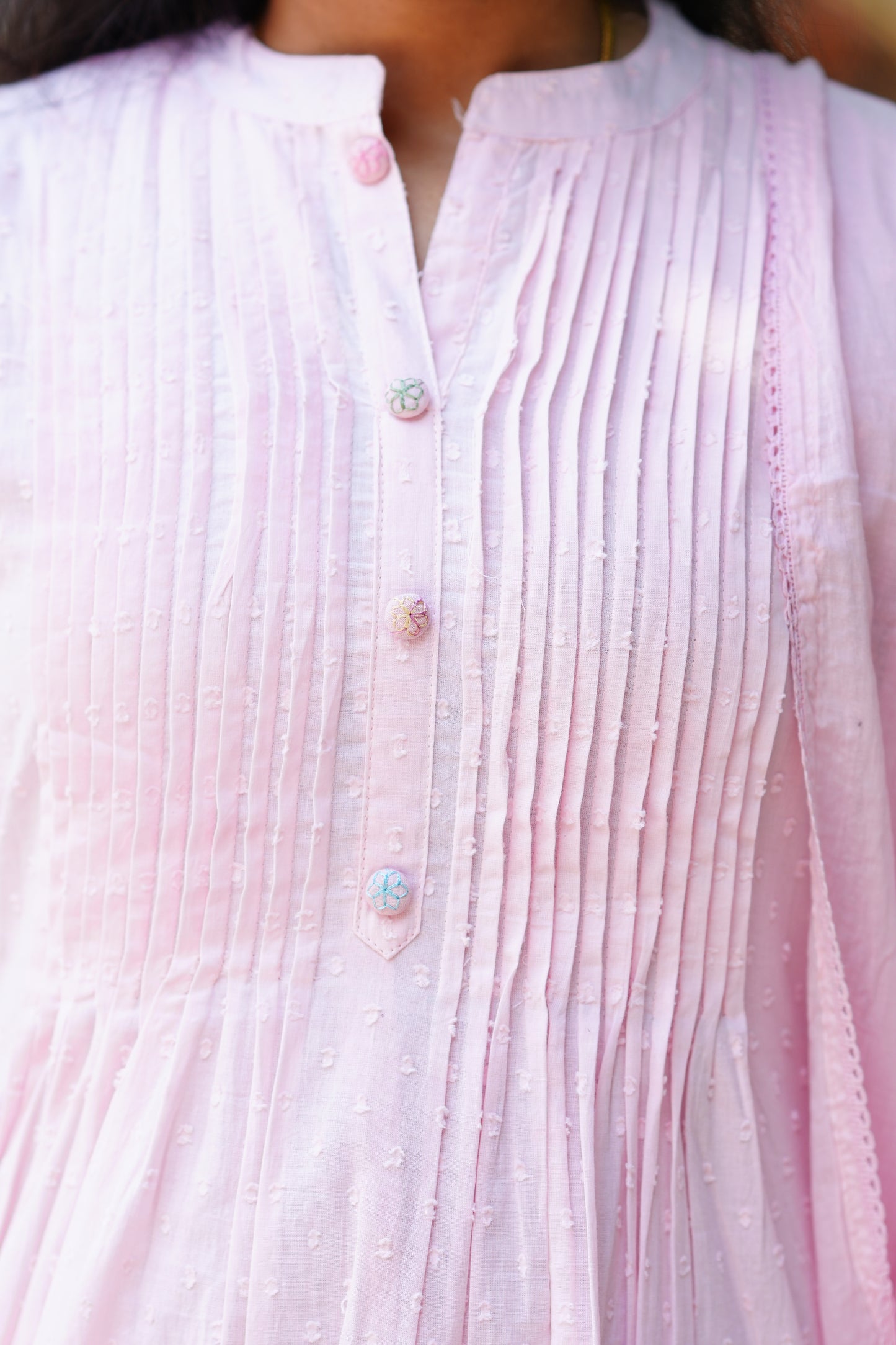 Pure Mul Mul Cotton Pink Color Anarkali 3 Piece Set With Complete Lining