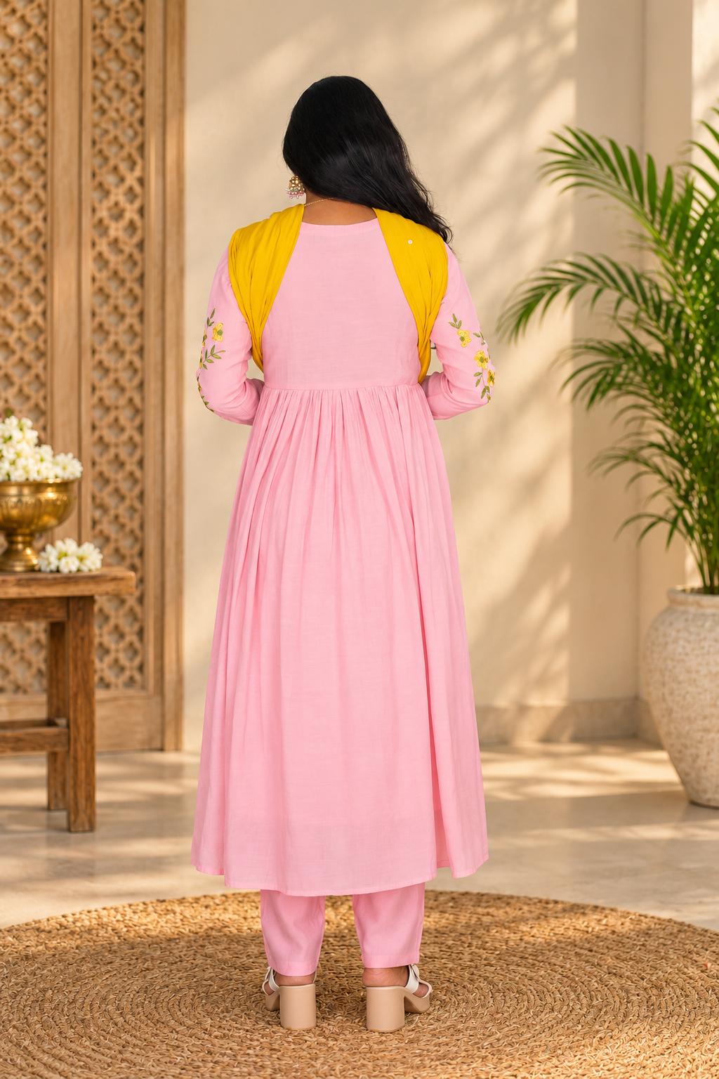 Baby Pink Designer Mul Cotton Embroidered 3-Piece Set with Lining & Contrast Dupatta