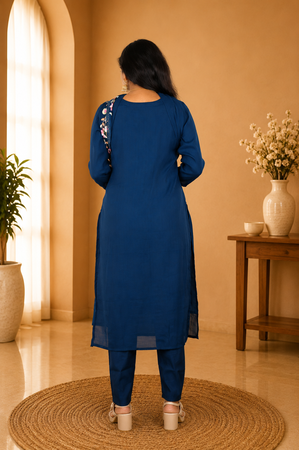 Blue Color Mul Chanderi Party Wear 3 Piece set With Complete Lining