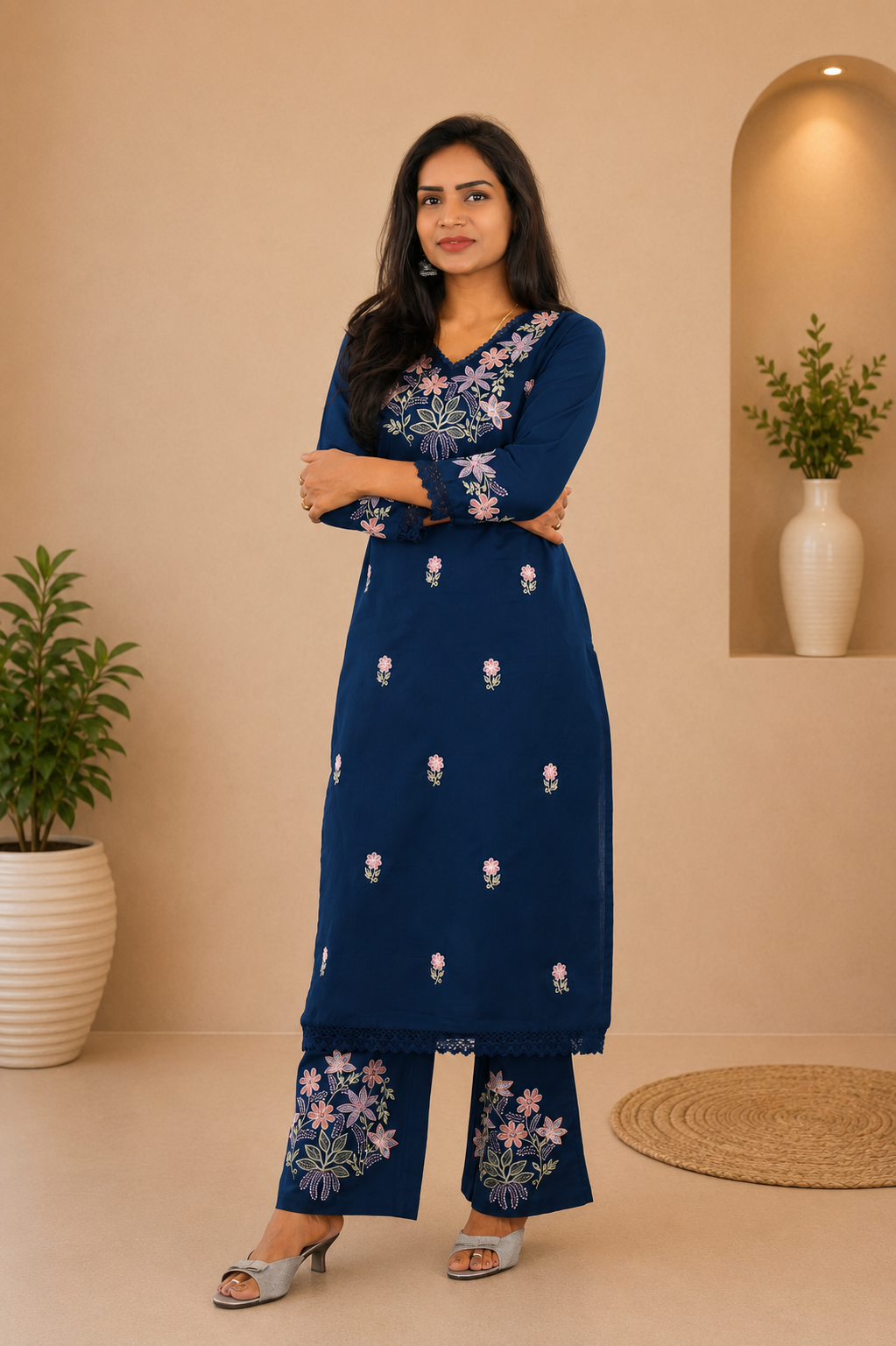 Royal Blue Jaipur Cotton Cordset With Heavy Embrioday Work