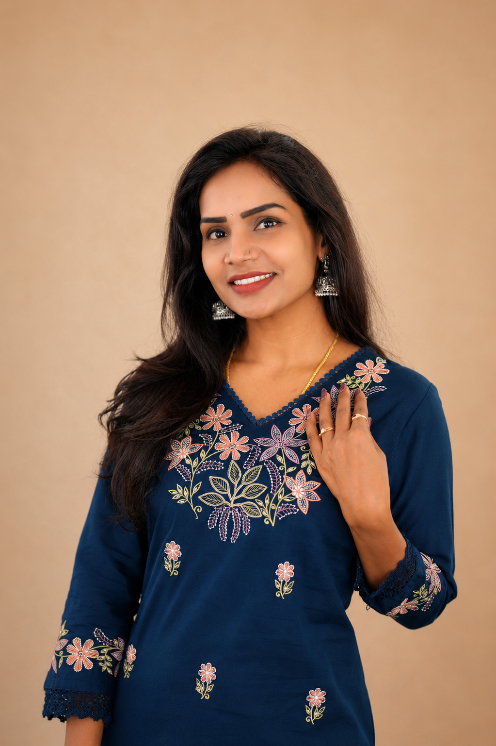 Royal Blue Jaipur Cotton Cordset With Heavy Embrioday Work