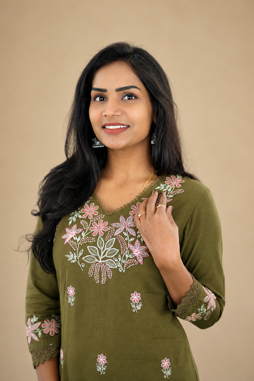 Mehendi Green Jaipur Cotton Cordset With Embrioday Work