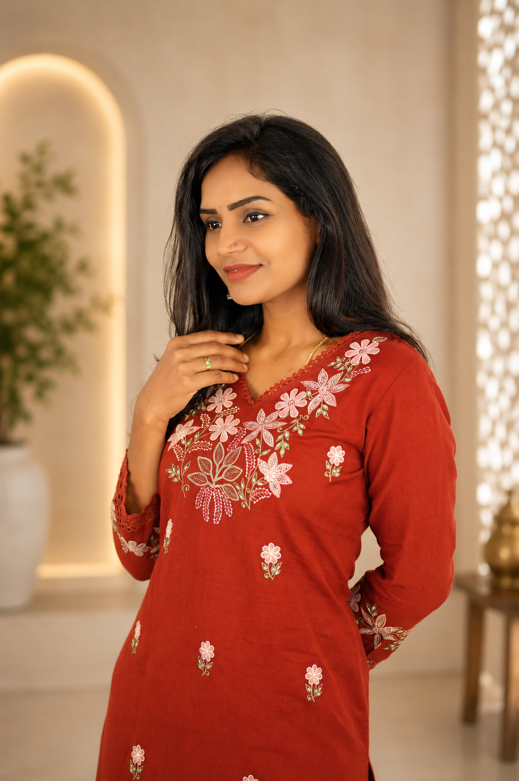Red Jaipur Cotton Cordset With Embrioday Work