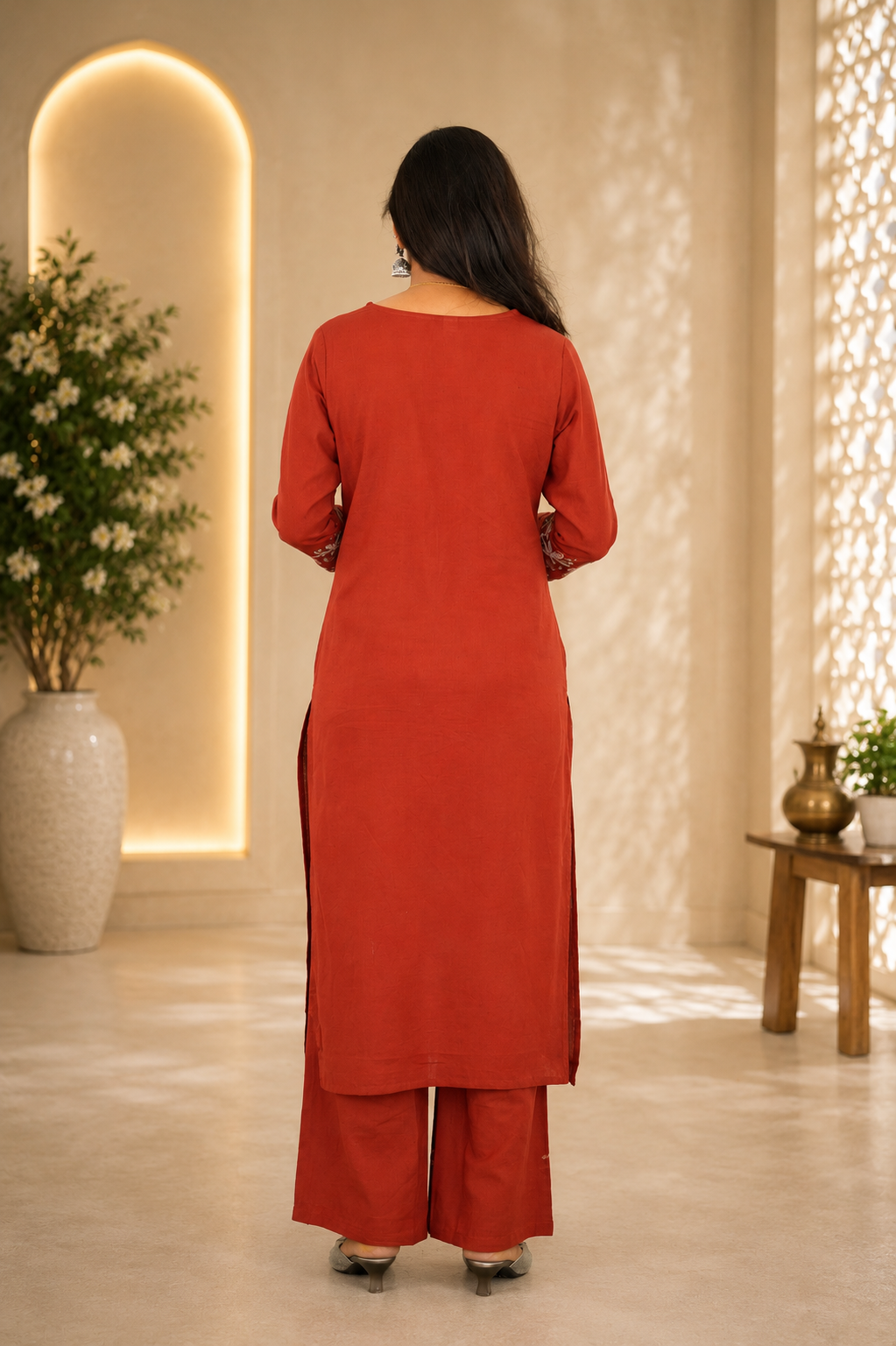 Red Jaipur Cotton Cordset With Embrioday Work