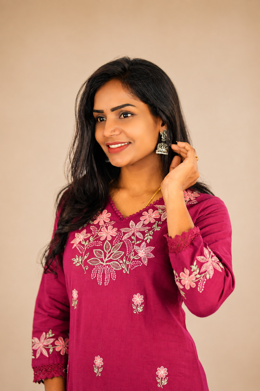 Magenta Pink Jaipur Cotton Cordset With Embrioday Work