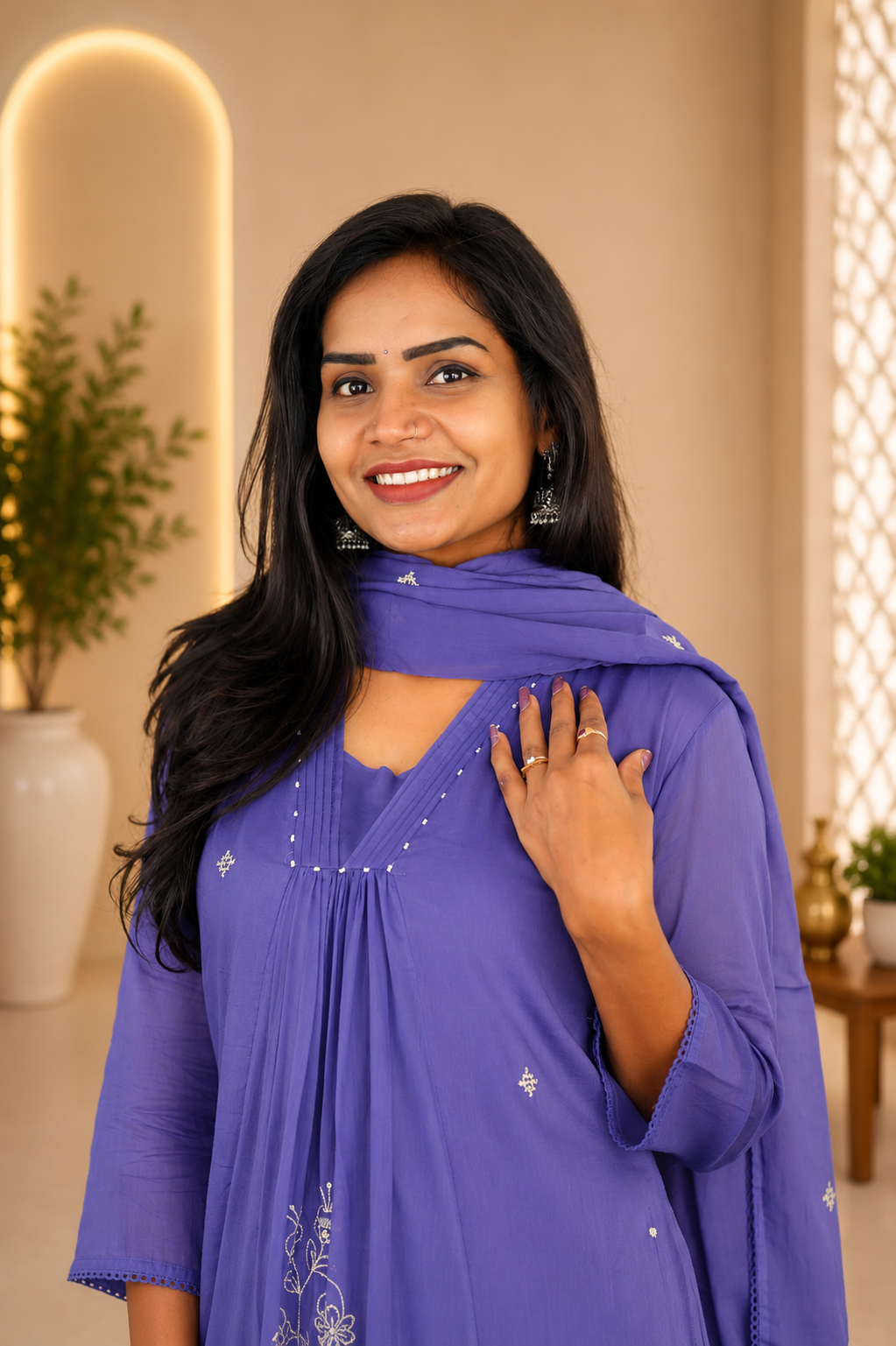 Purple Mul Cotton 3 Piece Set With embroidery work and Complete Lining