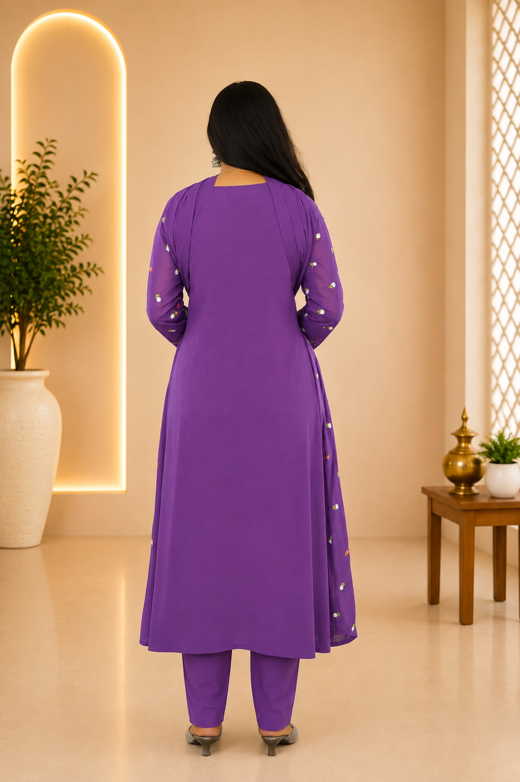 Lavender Color Mul Cotton Designer 3 Piece set With Complete Lining