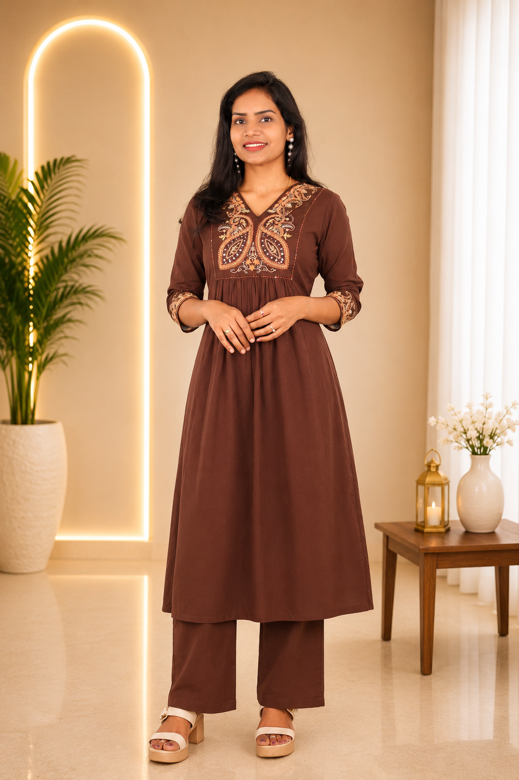 Brown Color Jaipur cotton Designer Wear Cordset