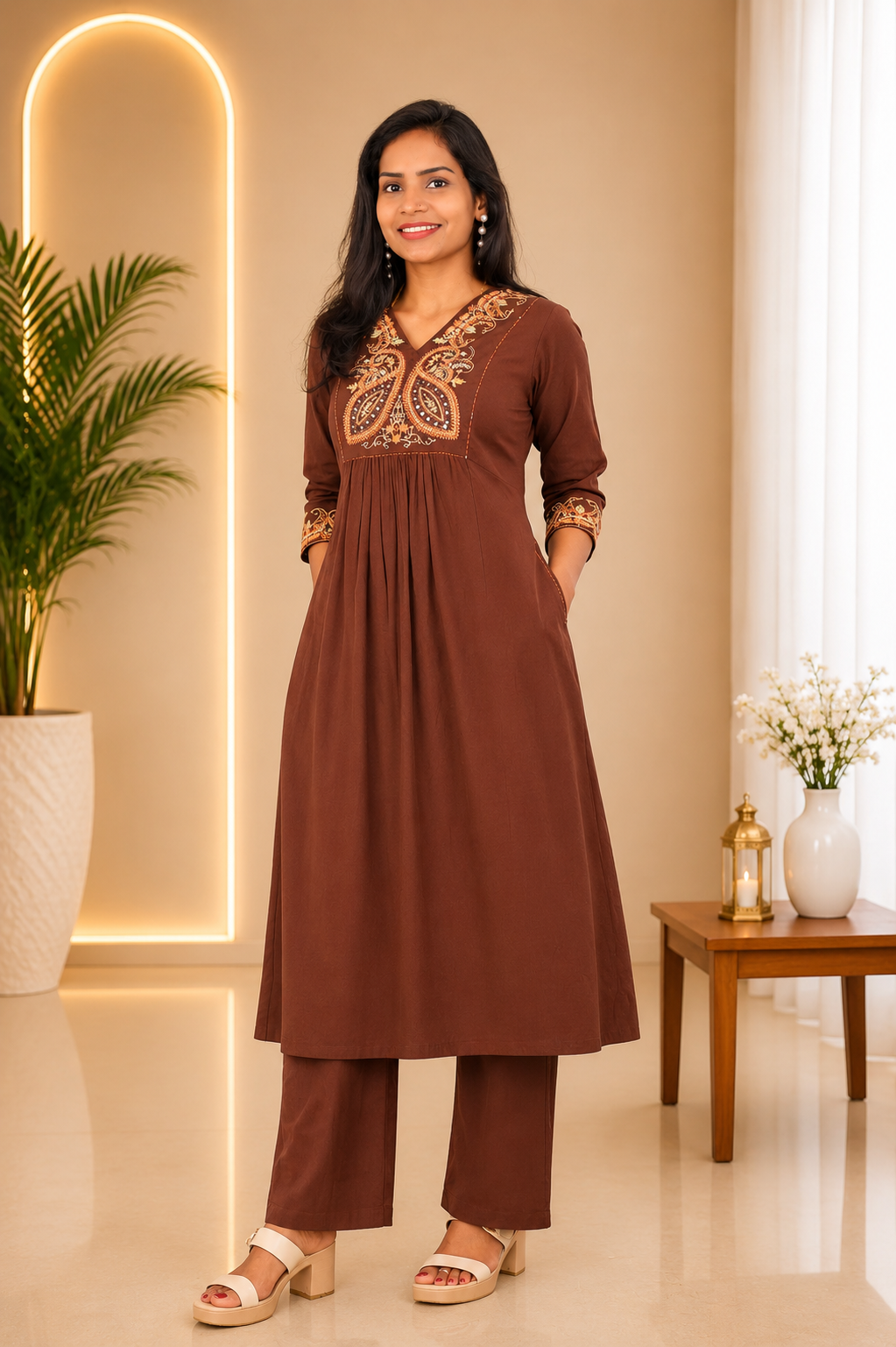 Brown Color Jaipur cotton Designer Wear Cordset