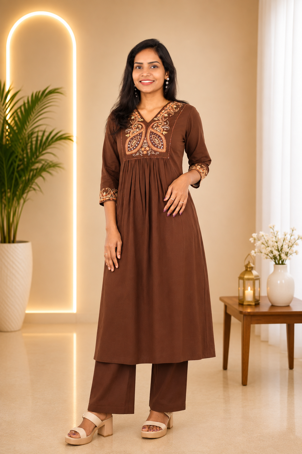Brown Color Jaipur cotton Designer Wear Cordset
