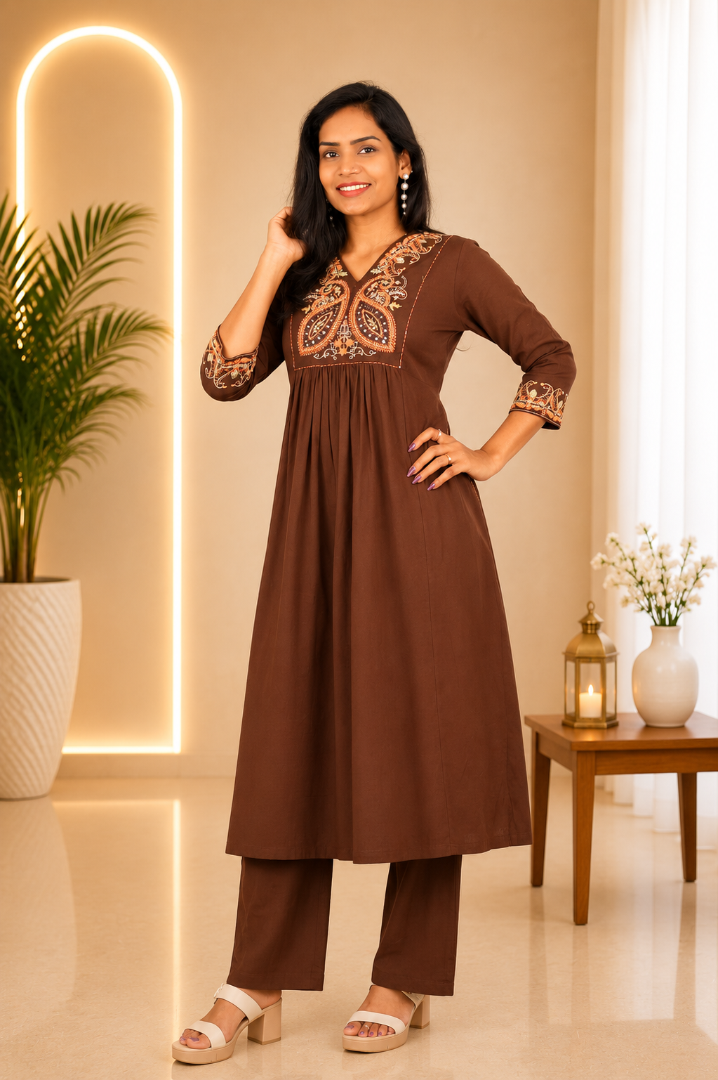 Brown Color Jaipur cotton Designer Wear Cordset