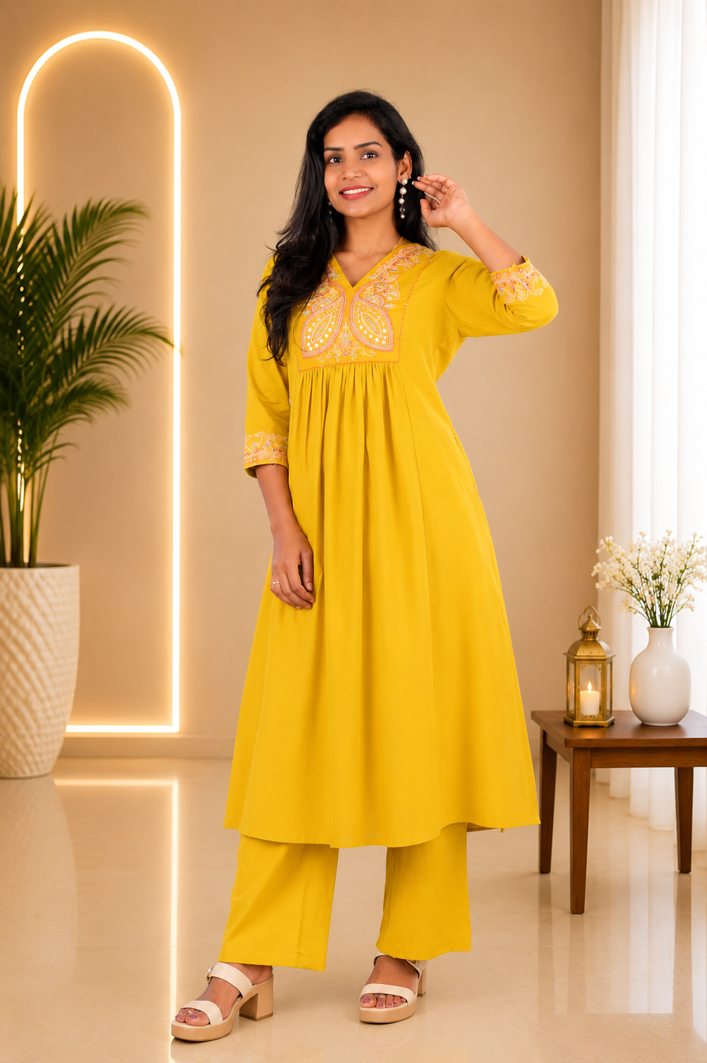Yellow Color Jaipur cotton Designer Wear Cordset