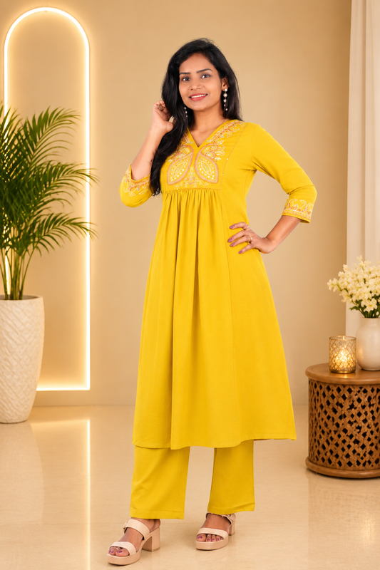 Yellow Color Jaipur cotton Designer Wear Cordset