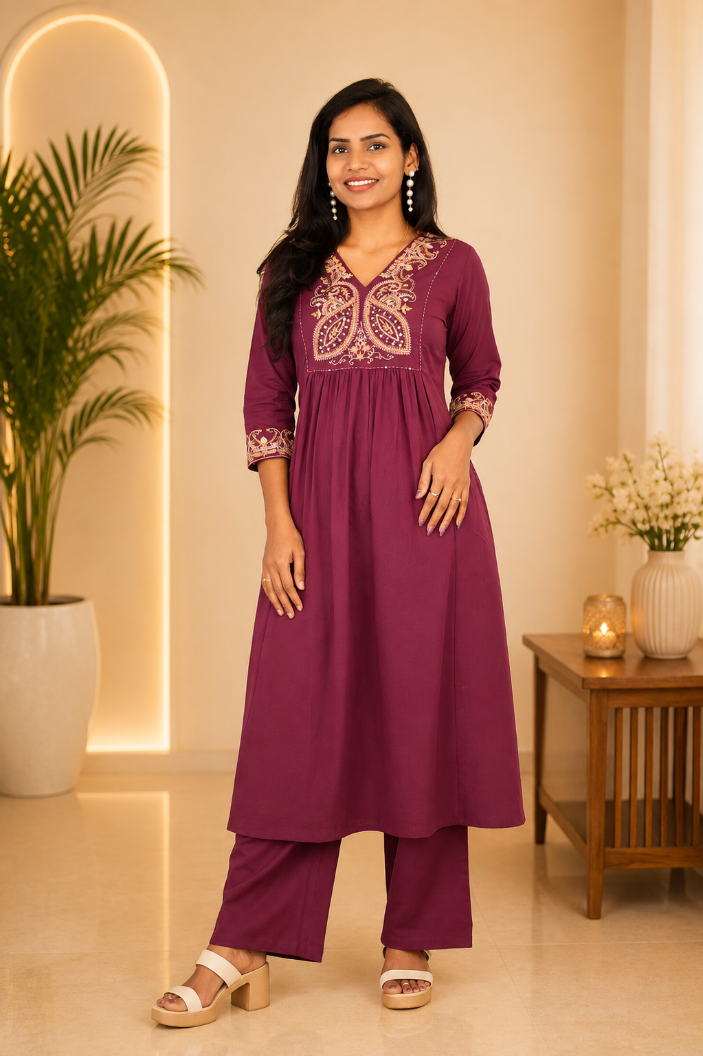 Maroon Color Jaipur cotton Designer Wear Cordset