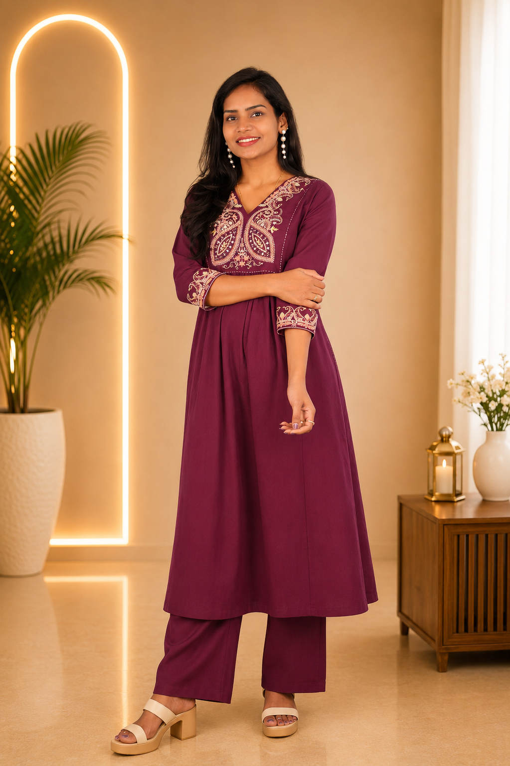 Maroon Color Jaipur cotton Designer Wear Cordset
