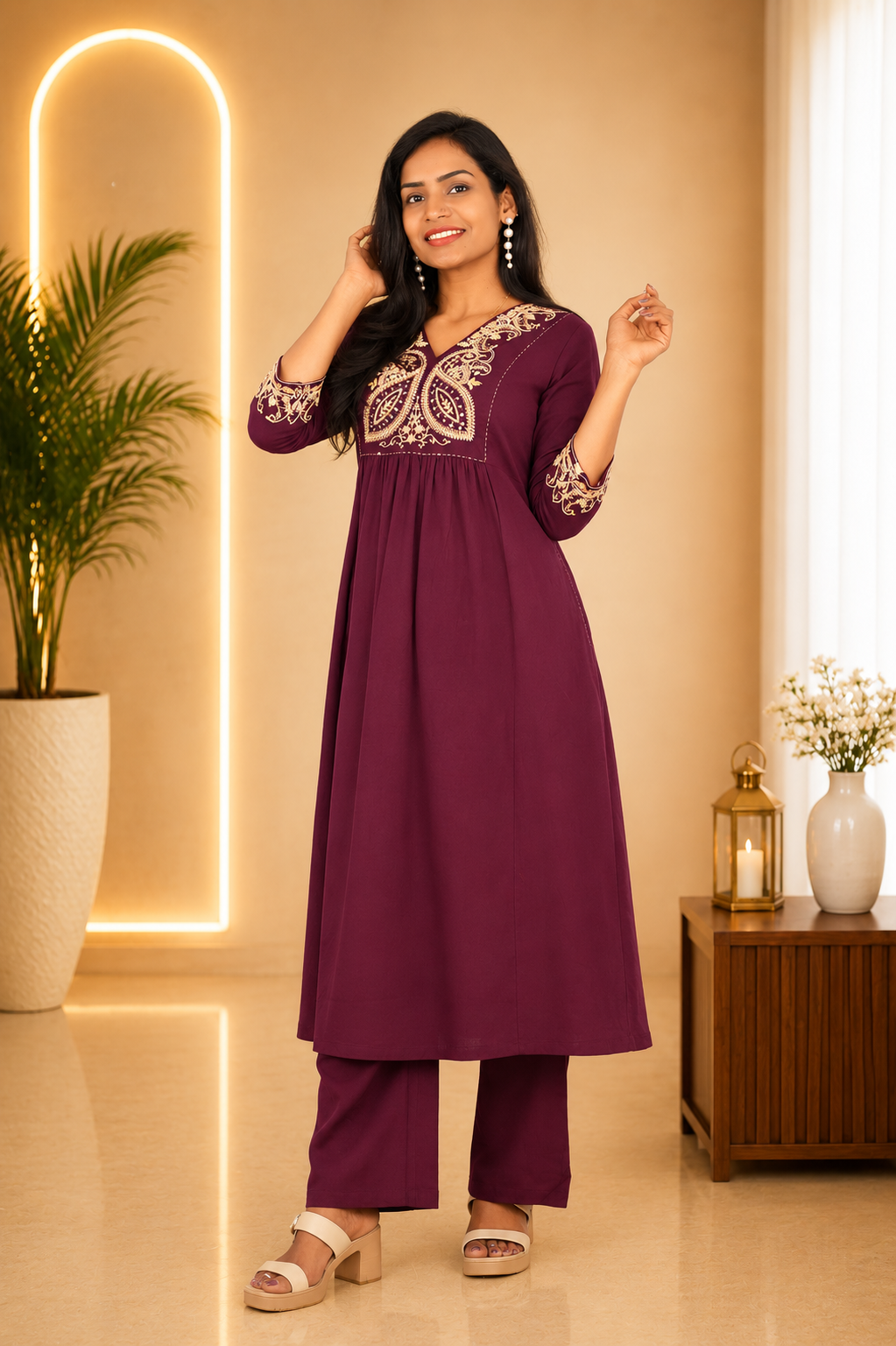 Maroon Color Jaipur cotton Designer Wear Cordset