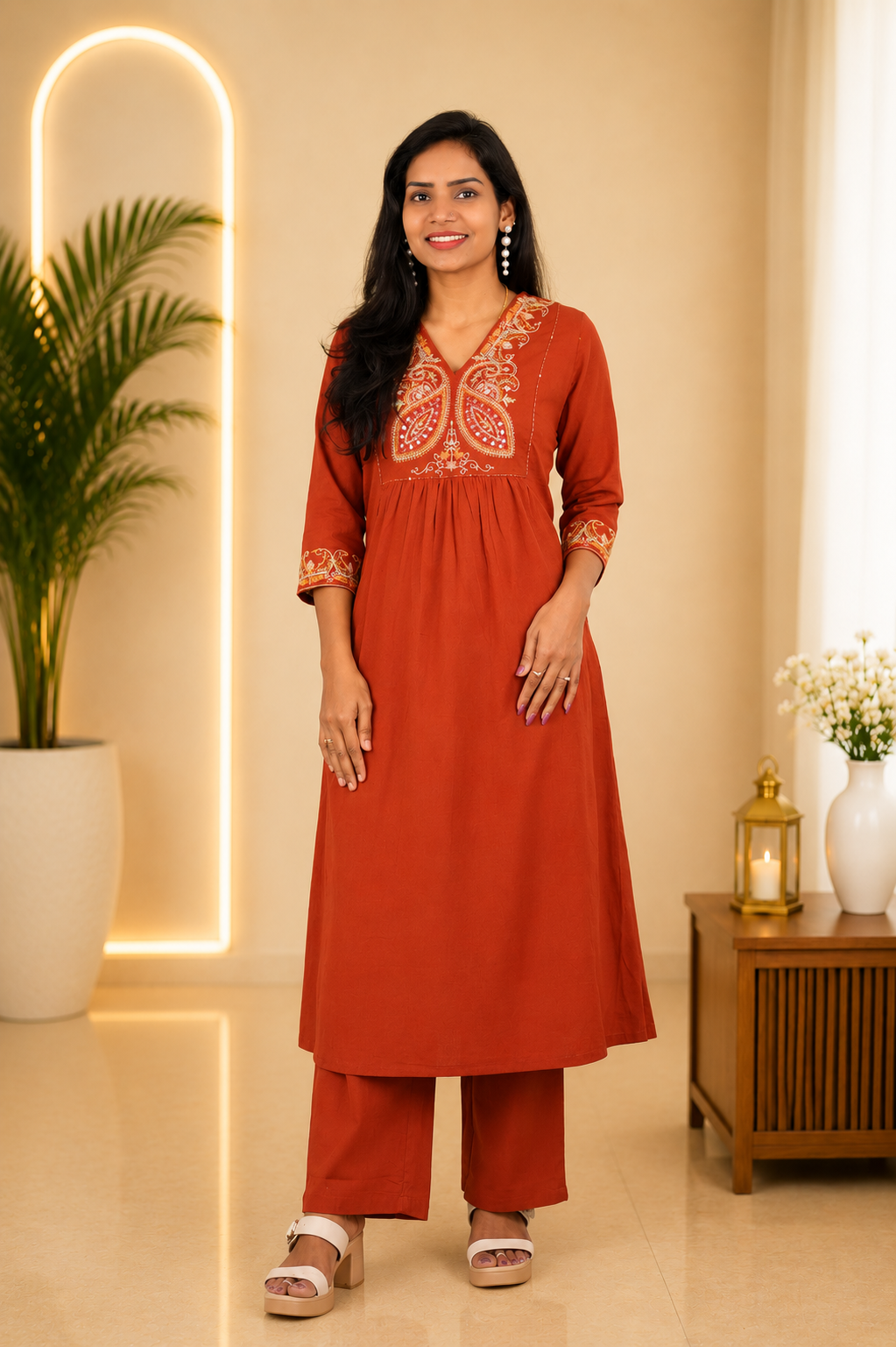 Red Color Jaipur cotton Designer Wear Cordset