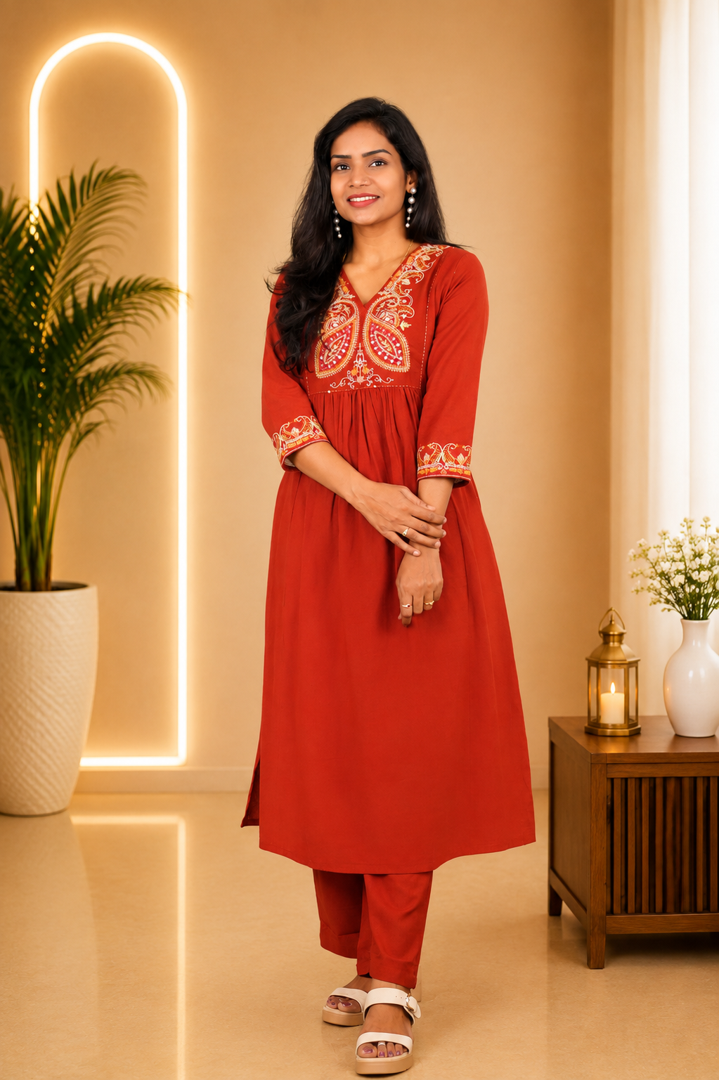 Red Color Jaipur cotton Designer Wear Cordset