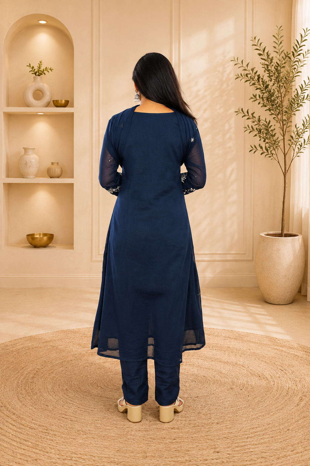 Blue Color Mul Cotton 3 Piece Set With Heavy Embroidery work and Complete Lining