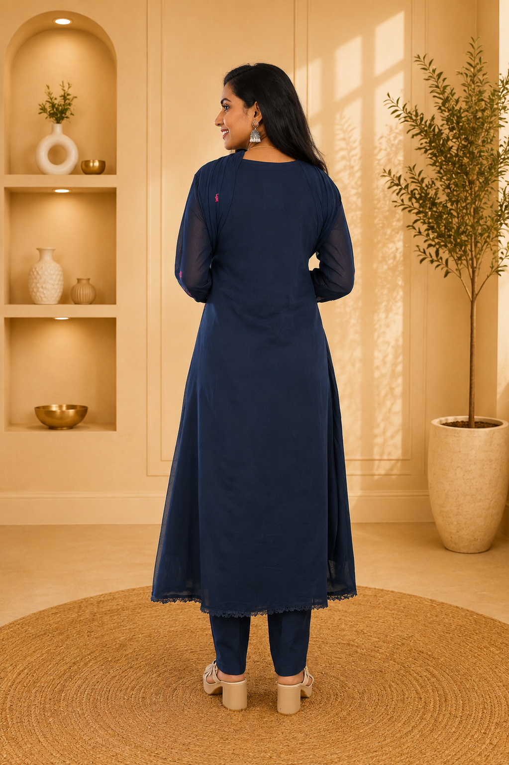 Blue Color Mul Cotton 3 Piece Set With Embroidery work and Complete Lining