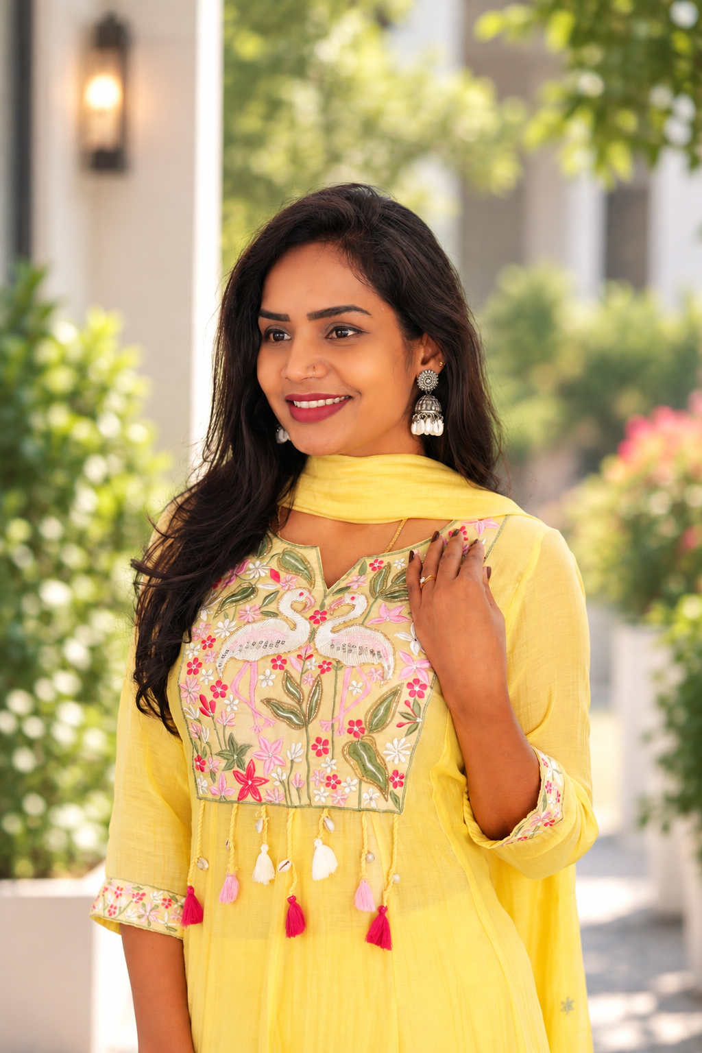 Yellow Festive Mul Chanderi 3-Piece Set with Embroidery & Complete Lining