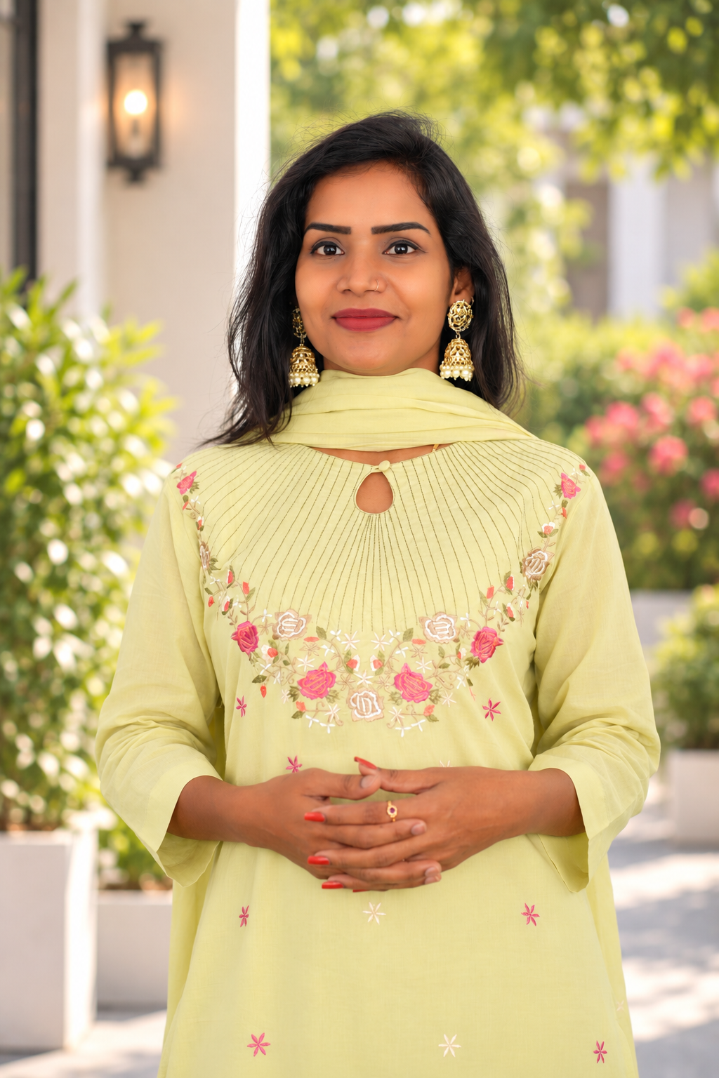 Pastel Lemon Yellow Mul Cotton 3-Piece Set with Elegant Embroidery & Complete Lining