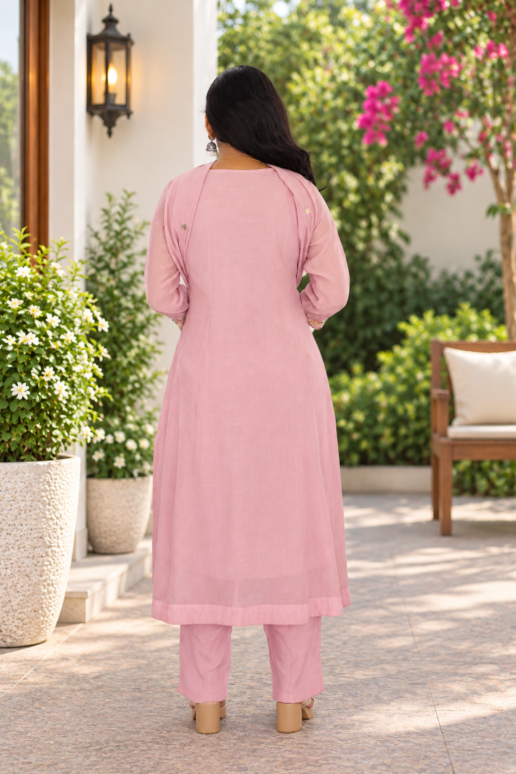 Pastel Blush Pink Mul Chanderi Festive Wear 3-Piece Set with Elegant Embroidery & Lining