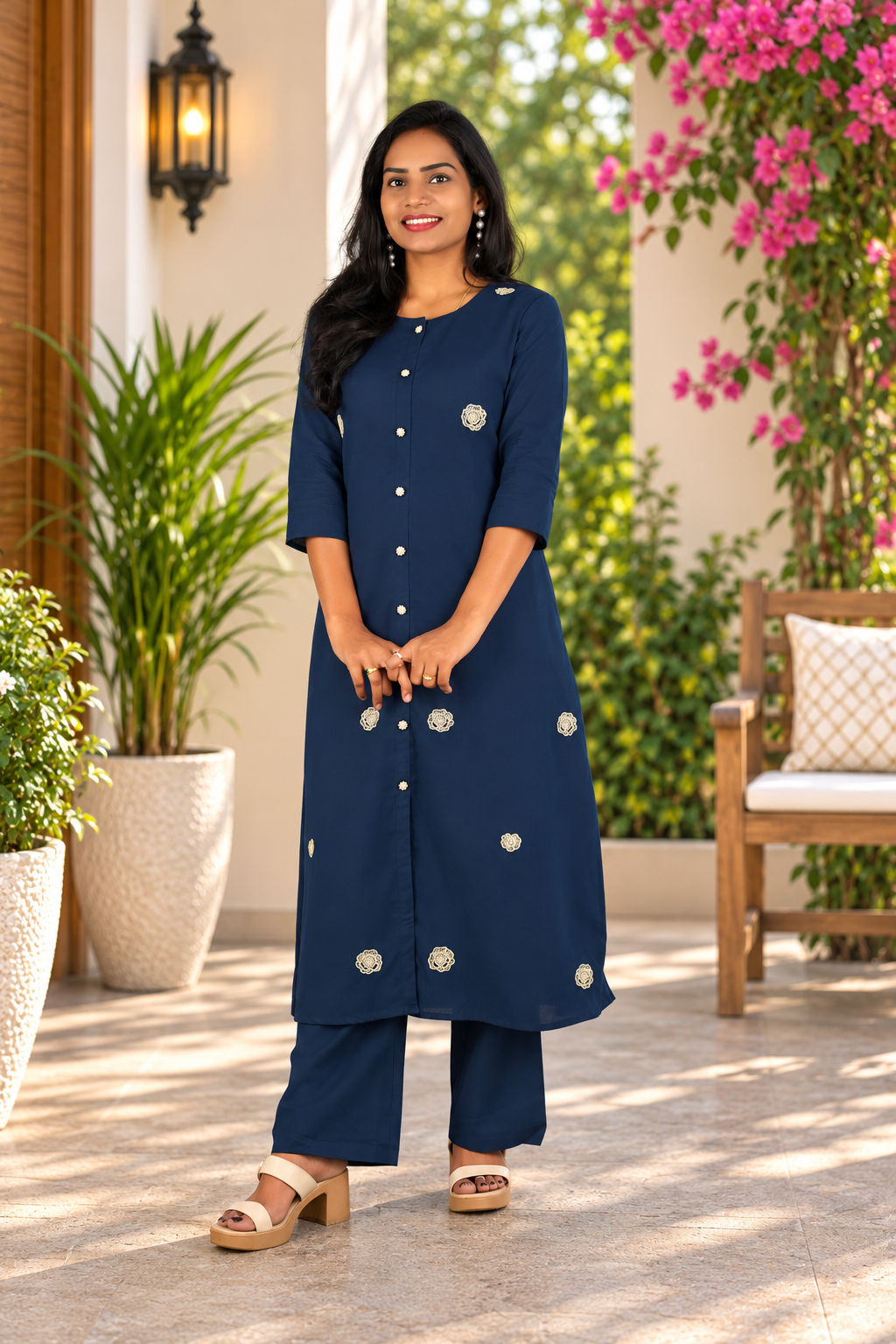 Navy Blue Jaipur Cotton Elegant Embroidered Cord Set
