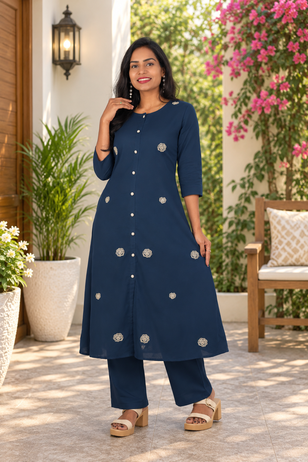Navy Blue Jaipur Cotton Elegant Embroidered Cord Set