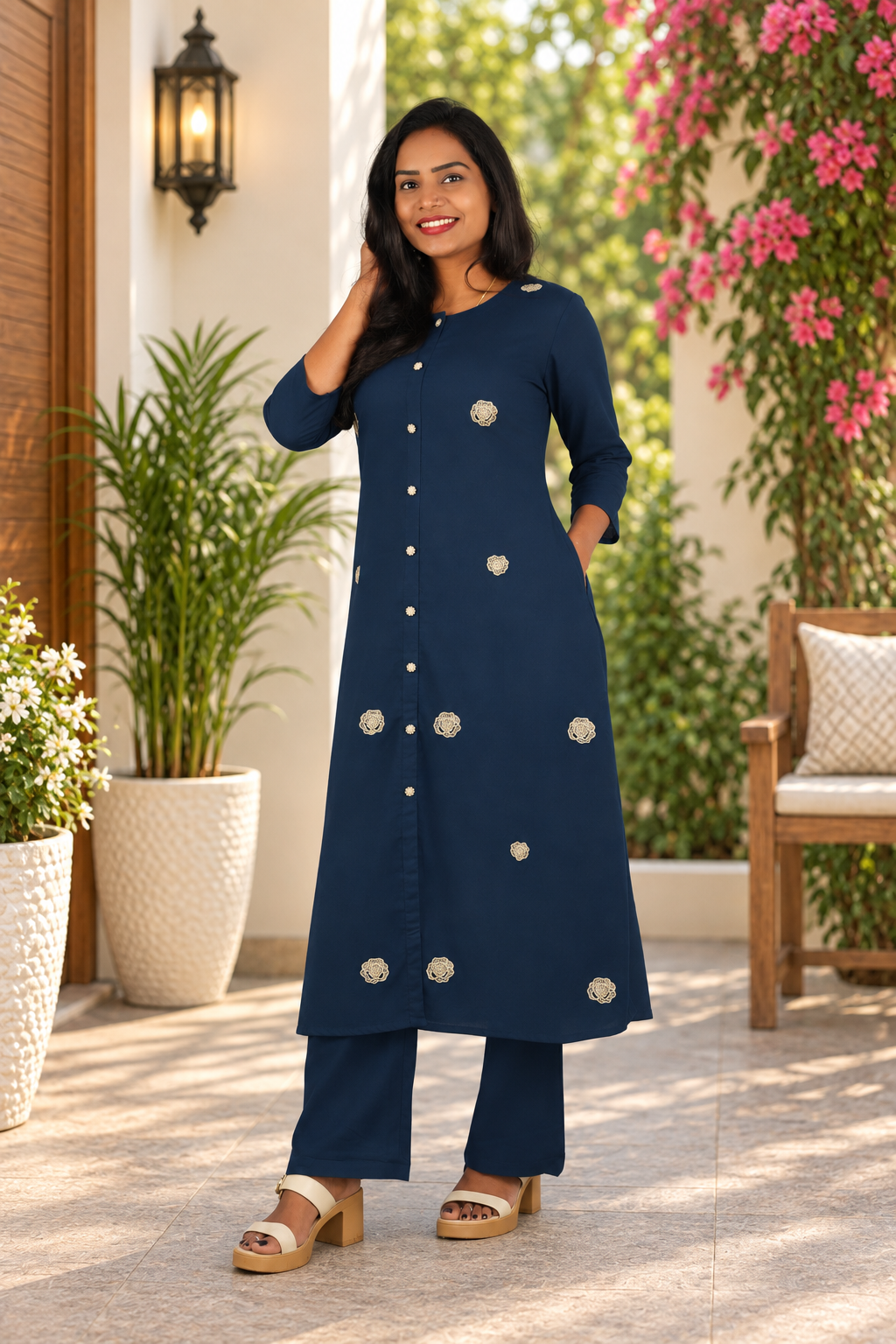 Navy Blue Jaipur Cotton Elegant Embroidered Cord Set